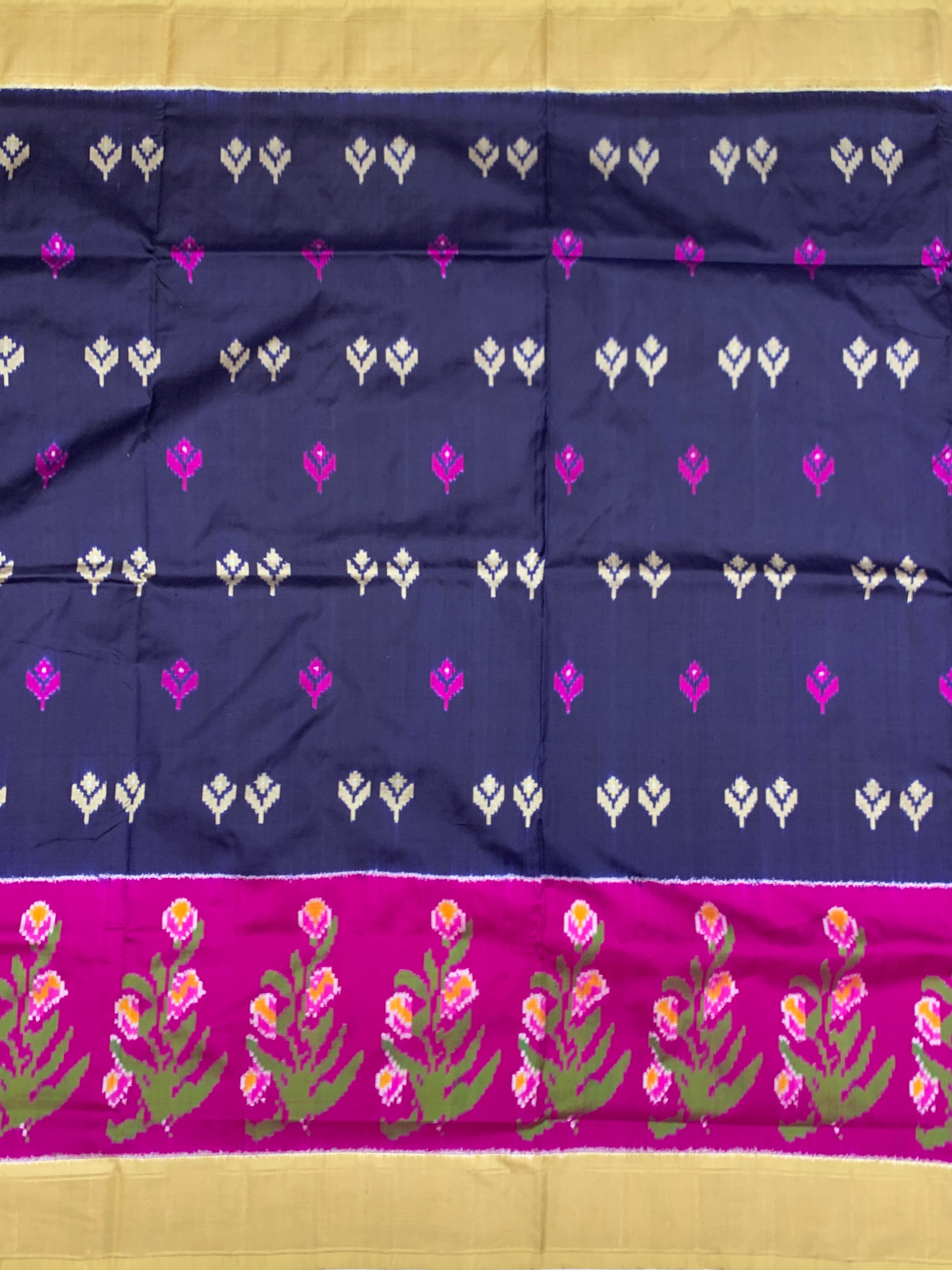Handcrafted Ikat Silk Navy-Blue Saree.