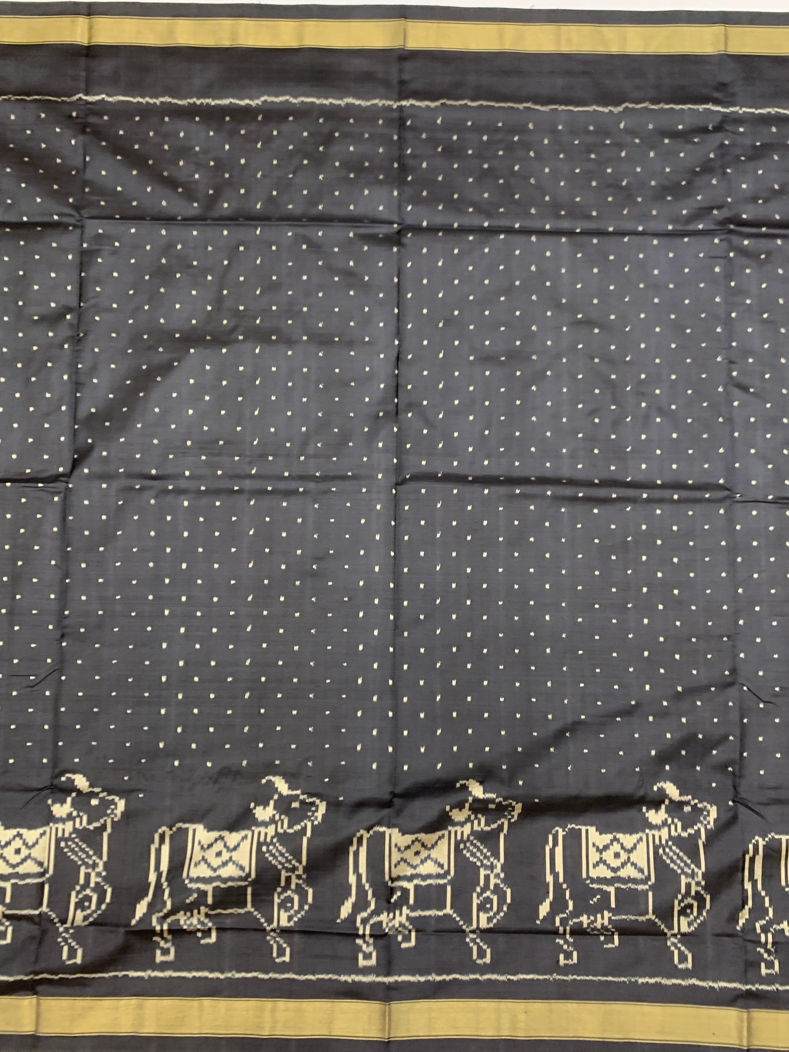 Exquisite Midnight Black Handloom Ikat Silk Saree