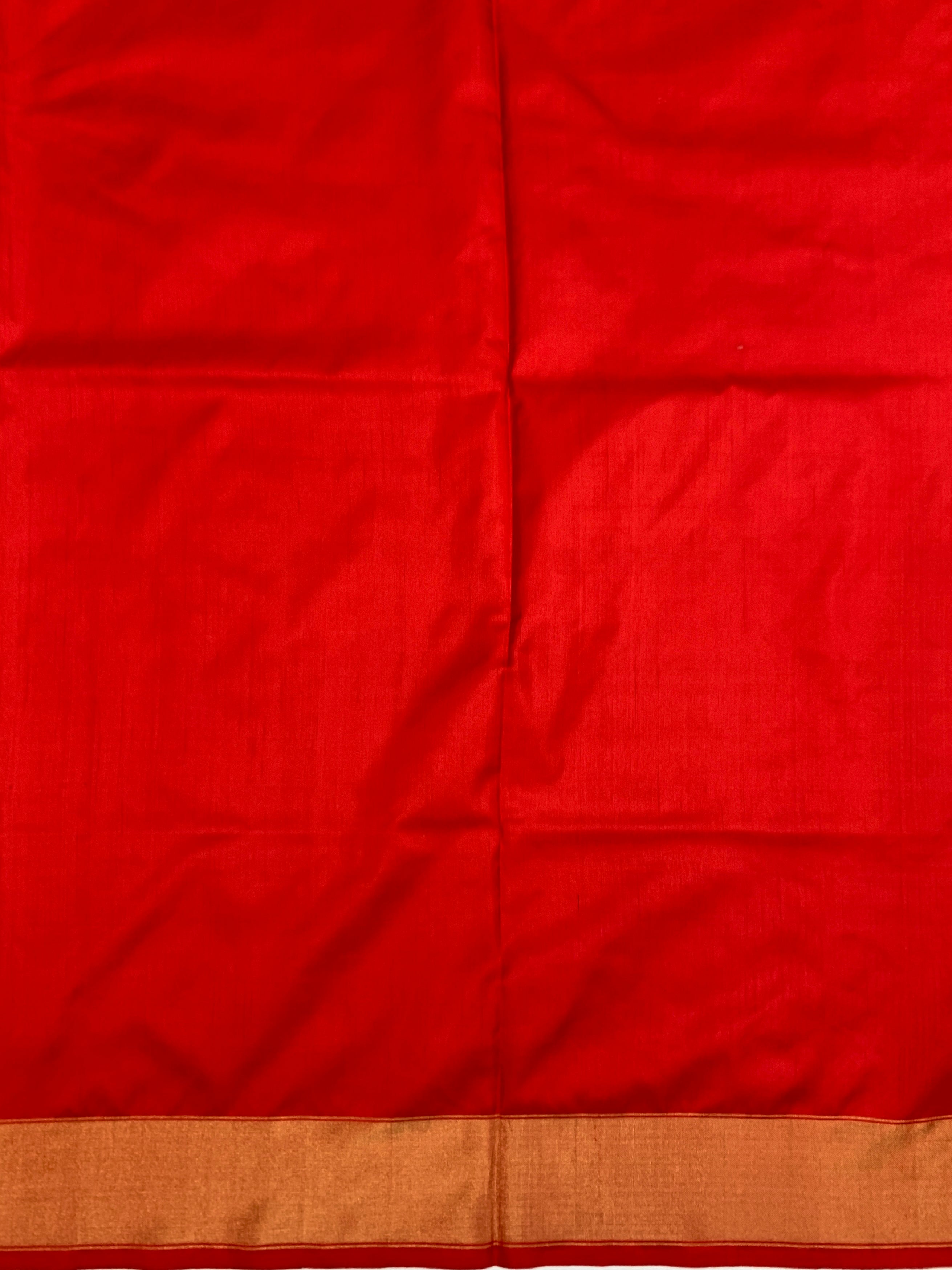 Exquisite Royal Blue & Crimson Red Handloom Ikat Silk Saree