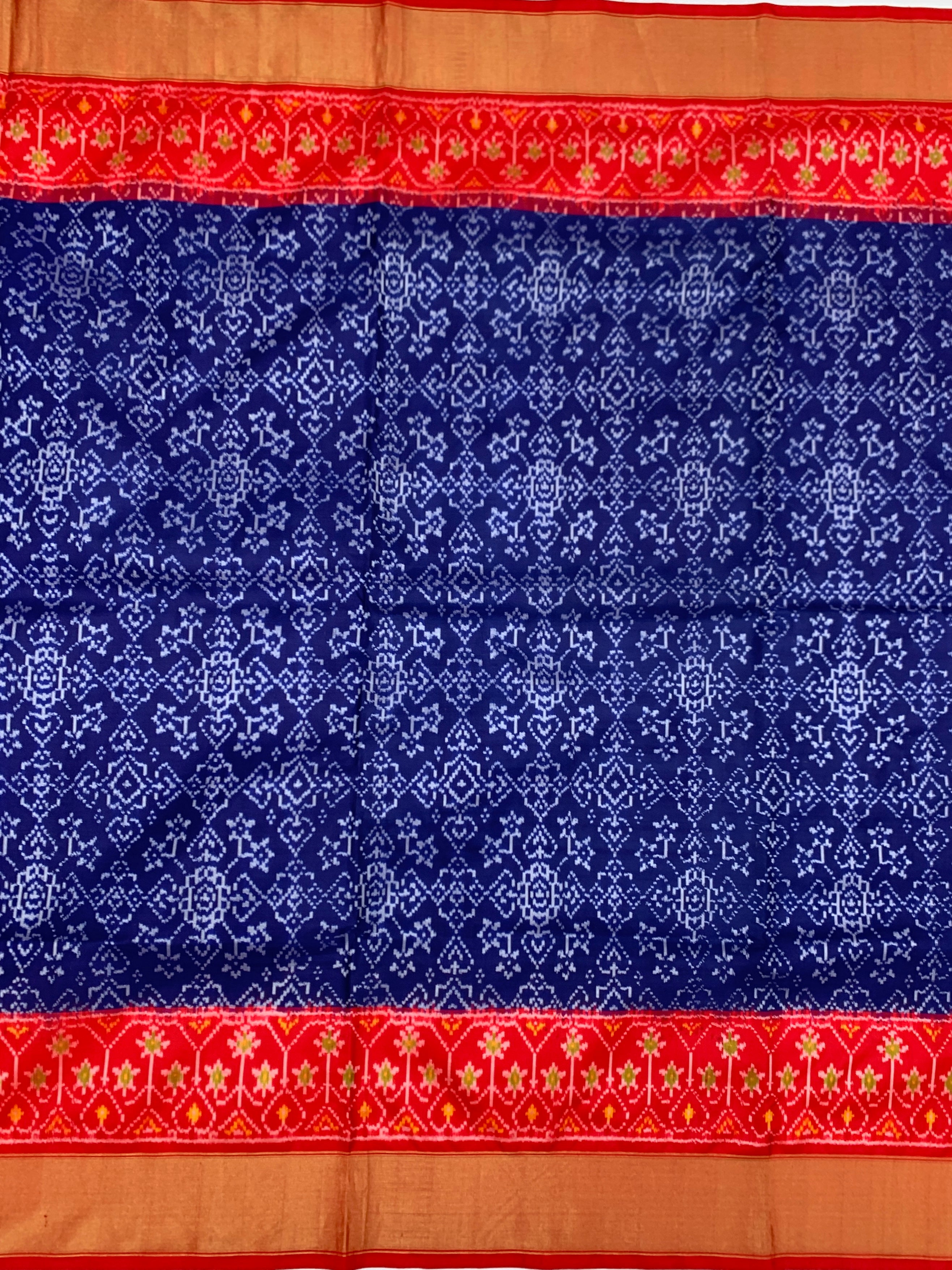 Exquisite Royal Blue & Crimson Red Handloom Ikat Silk Saree