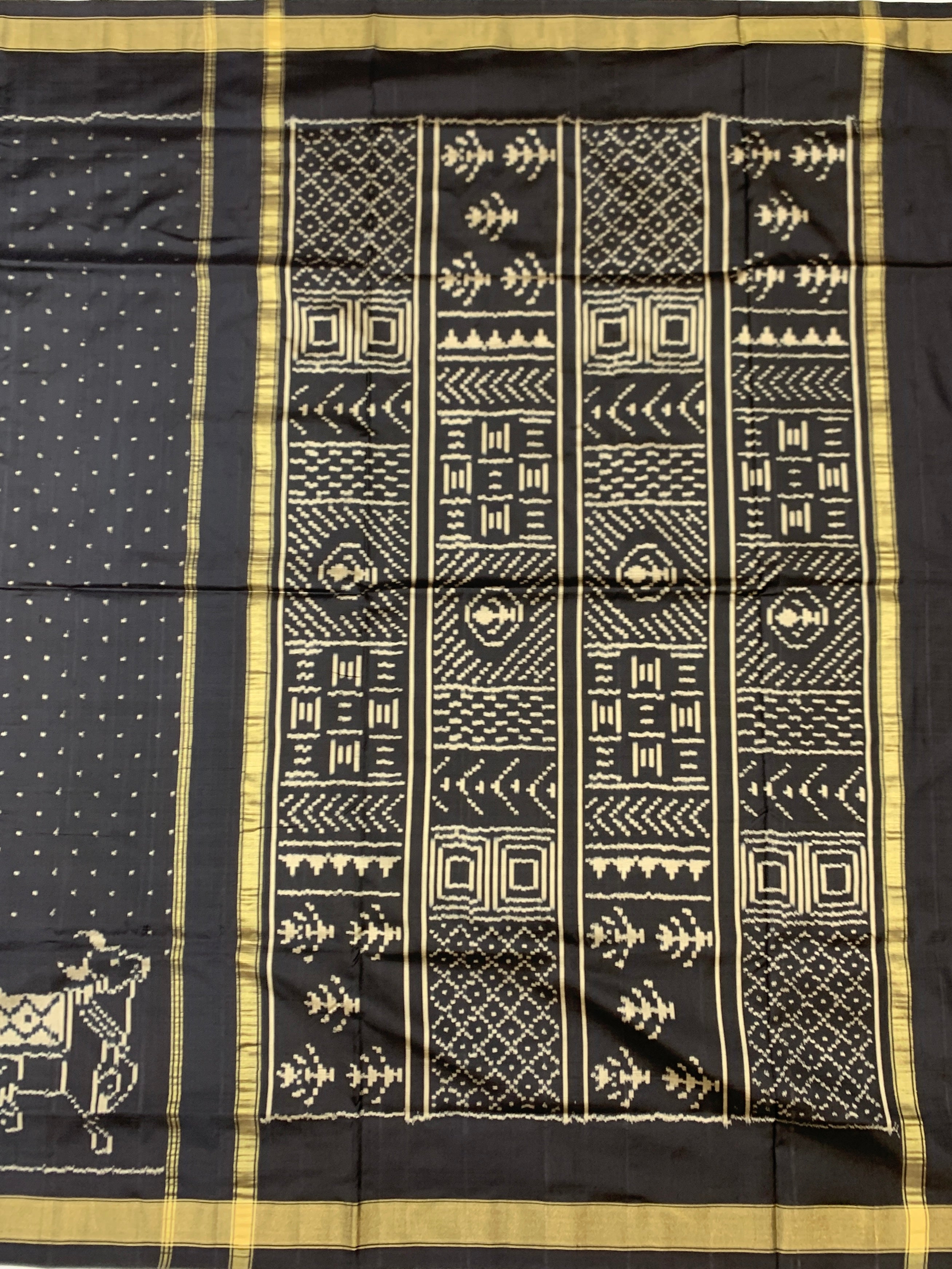 Exquisite Midnight Black Handloom Ikat Silk Saree