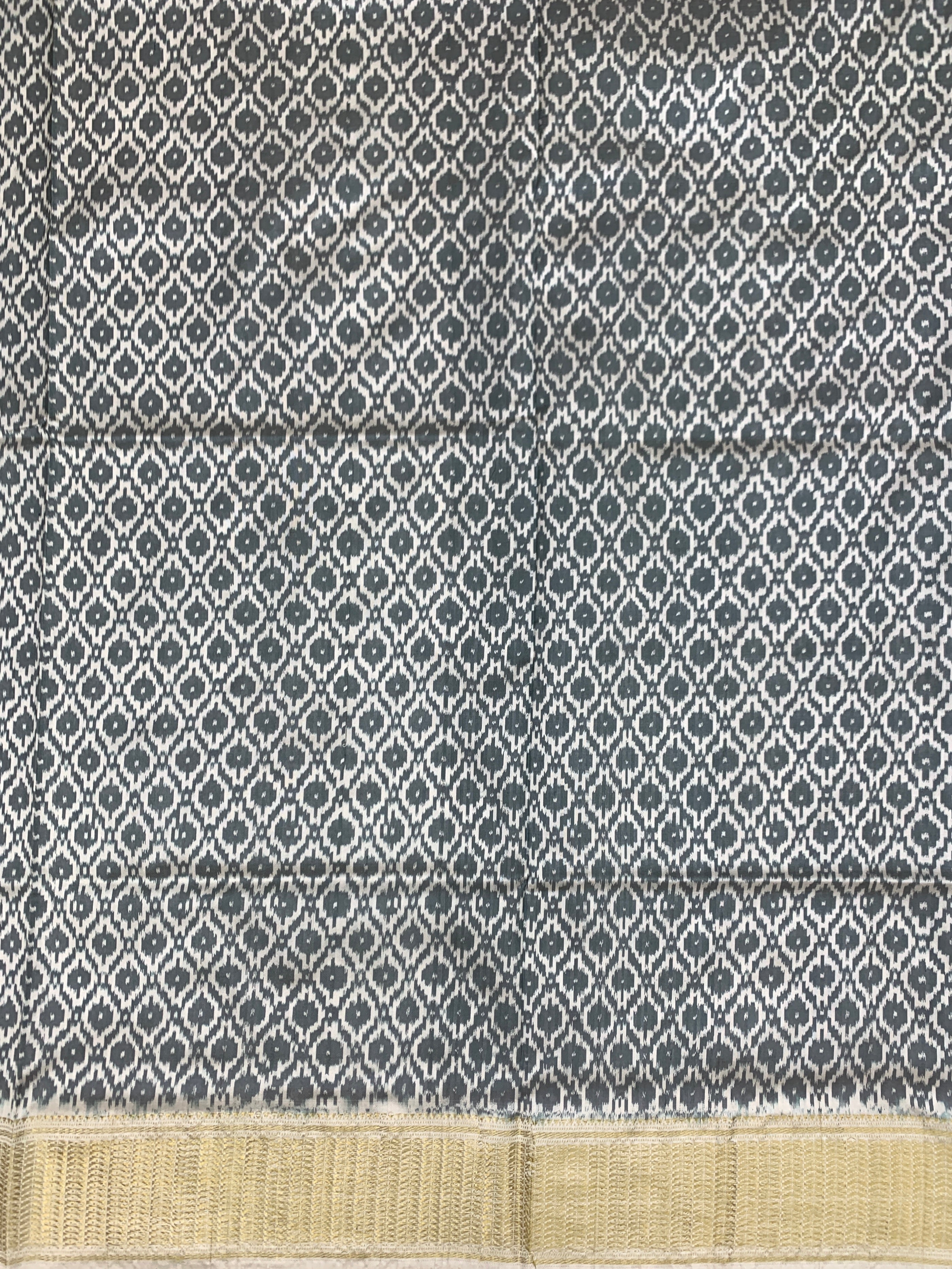 Handcrafted Ikat Silk Saree in Steel Grey and Cerulean Blue