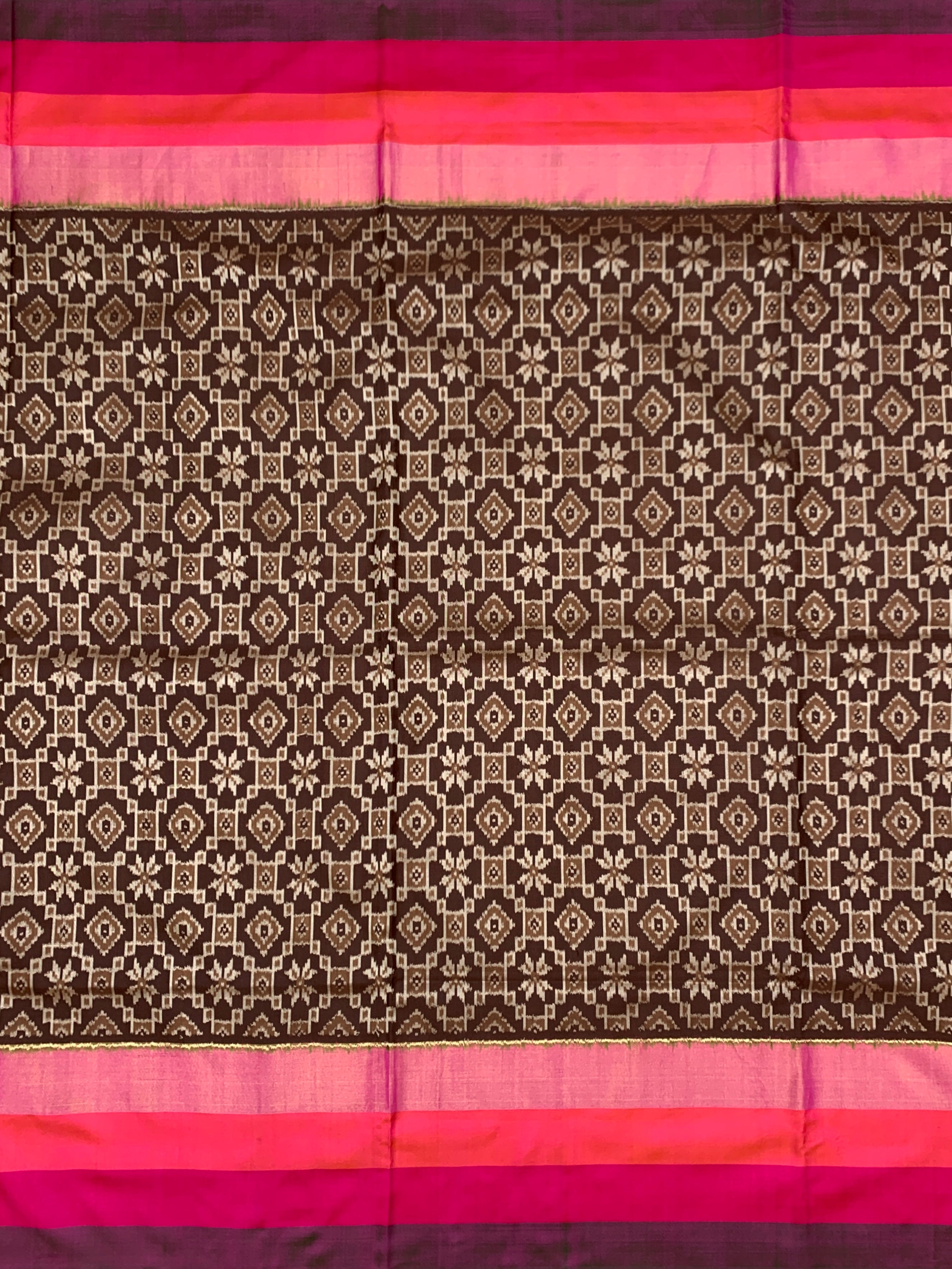 Exquisite Coffee Brown & Magenta Ikat Silk Saree