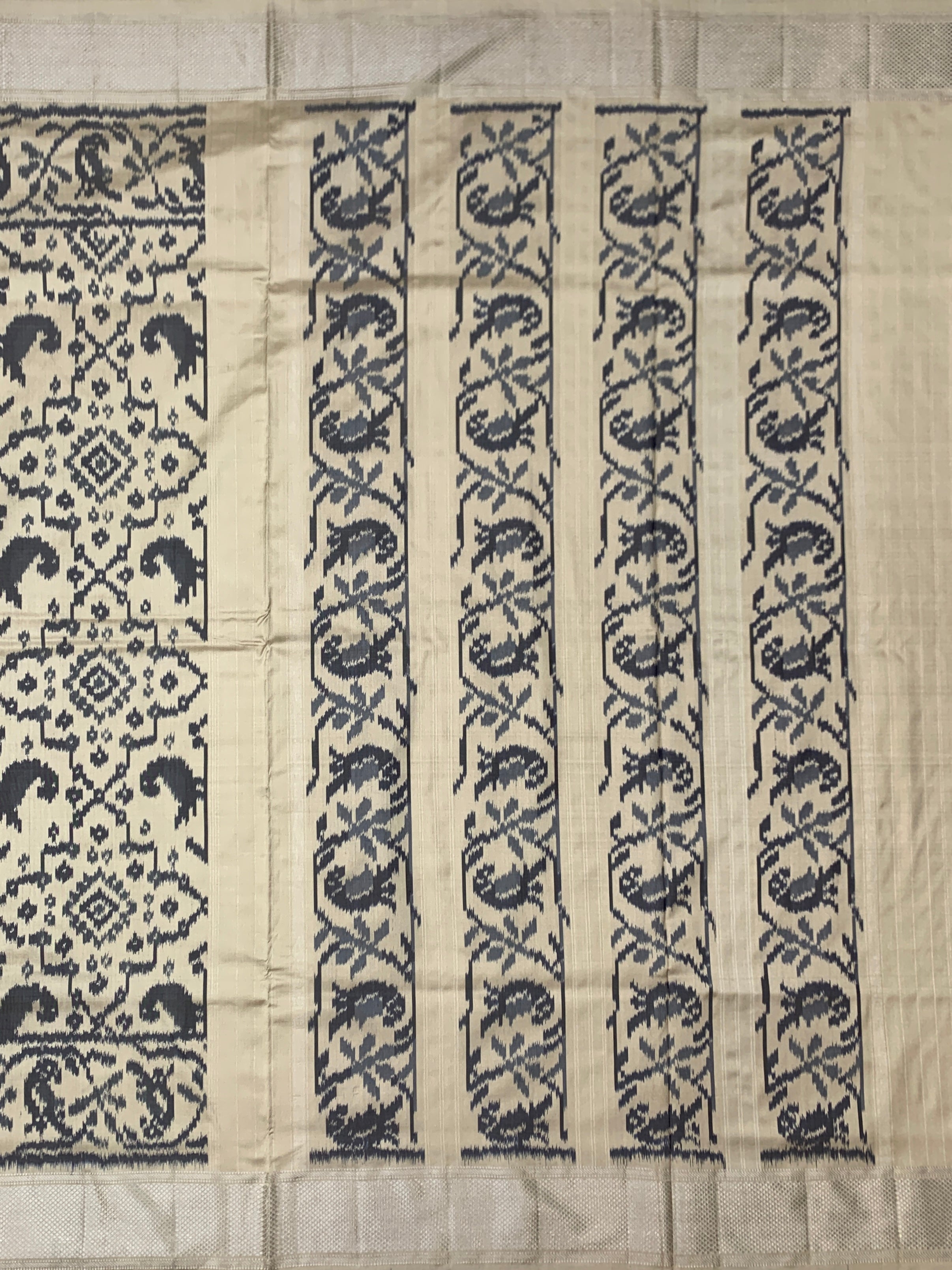 Exquisite Cream & Charcoal Handloom Ikat Silk Saree