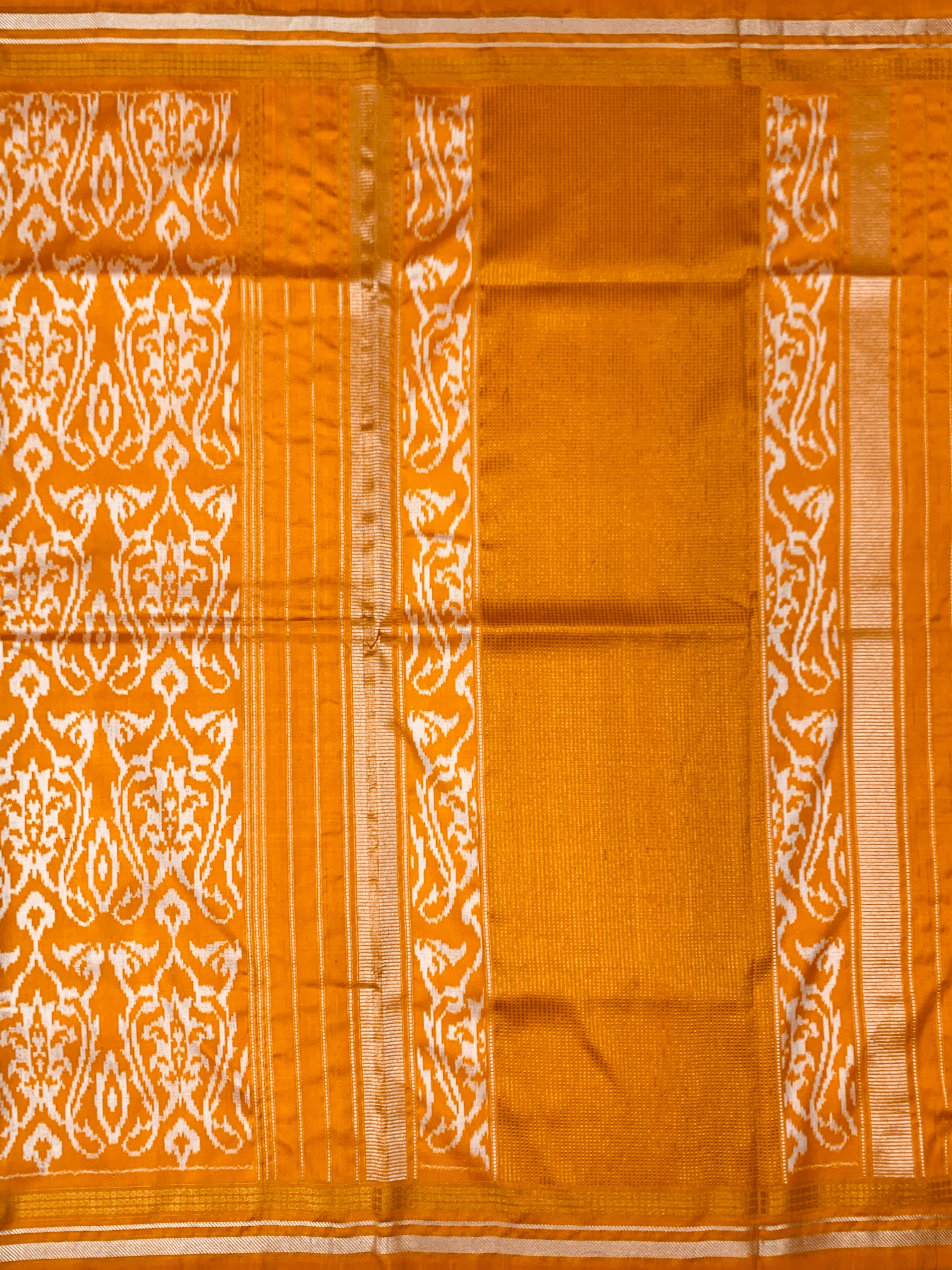 Mustard Yellow Handloom Ikat Silk Saree with Geometric Blouse