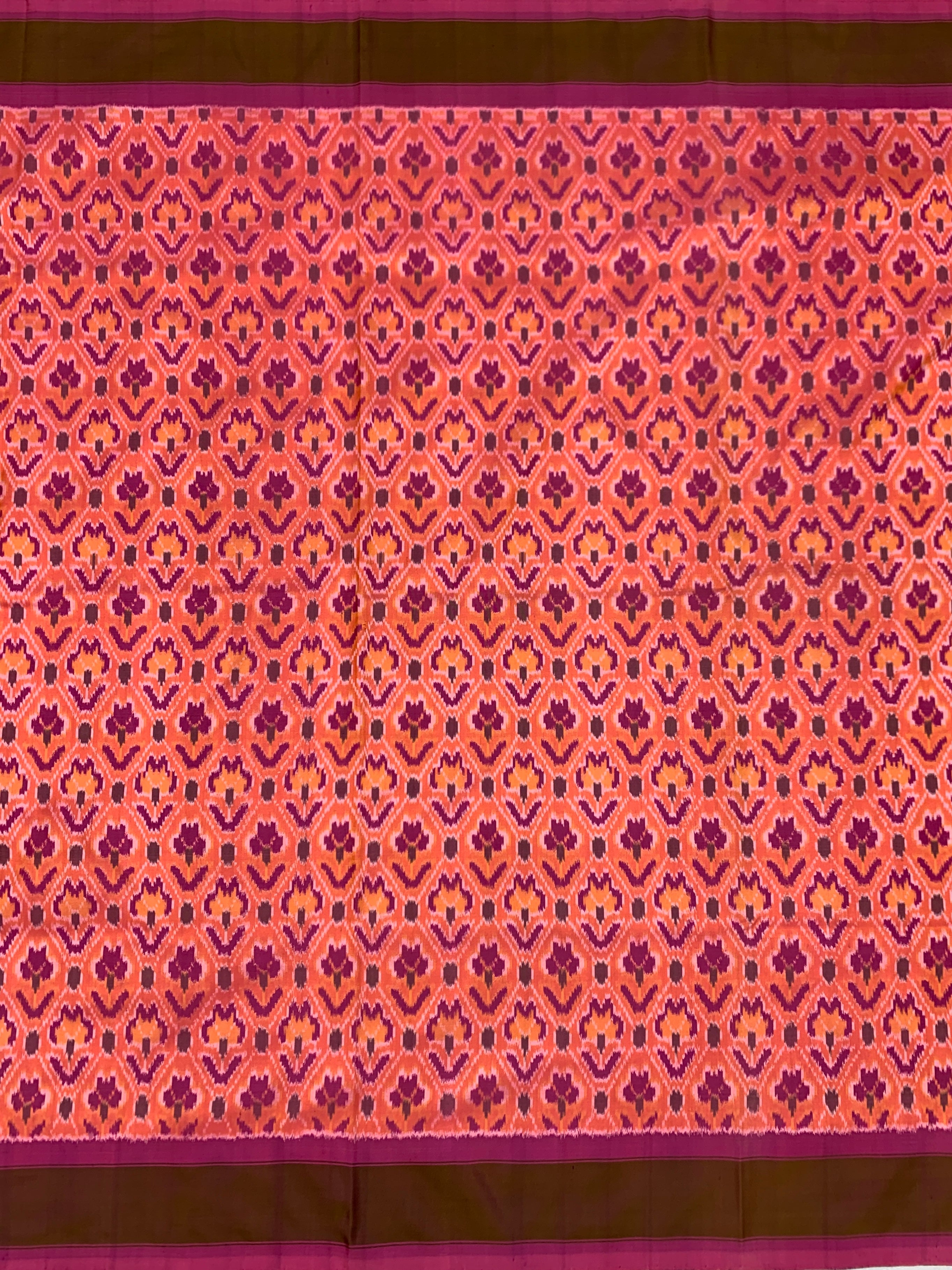 Handwoven Ikat Silk Saree in Peaches & Magenta