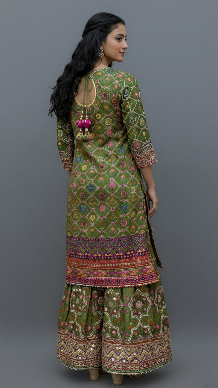 Sharara Dress Mehendi-Green In Colour