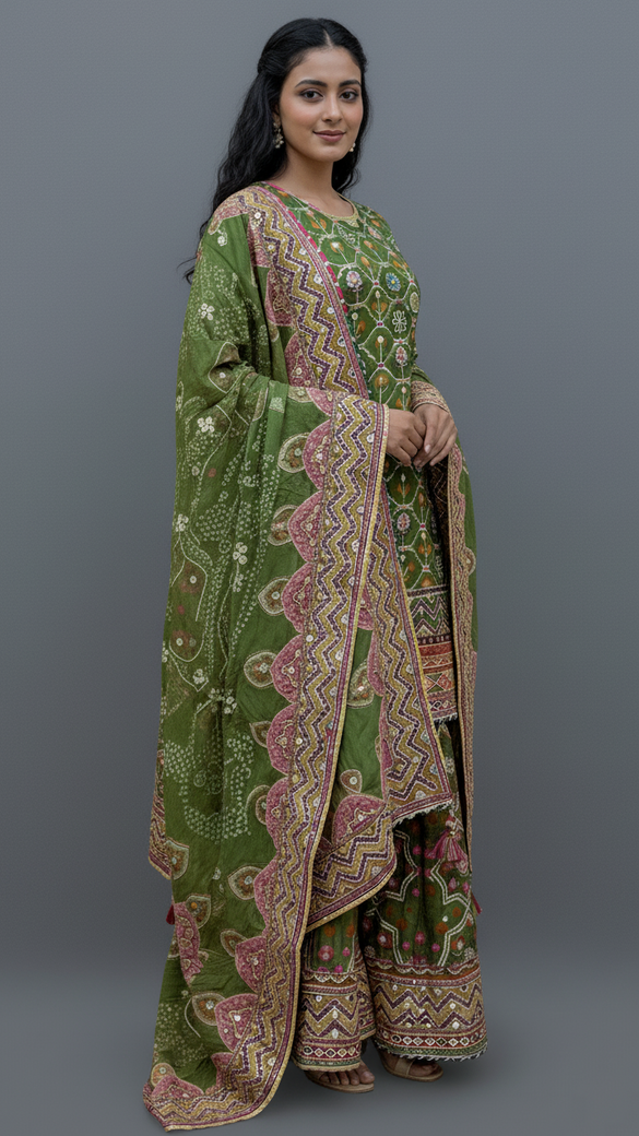 Sharara Dress Mehendi-Green In Colour
