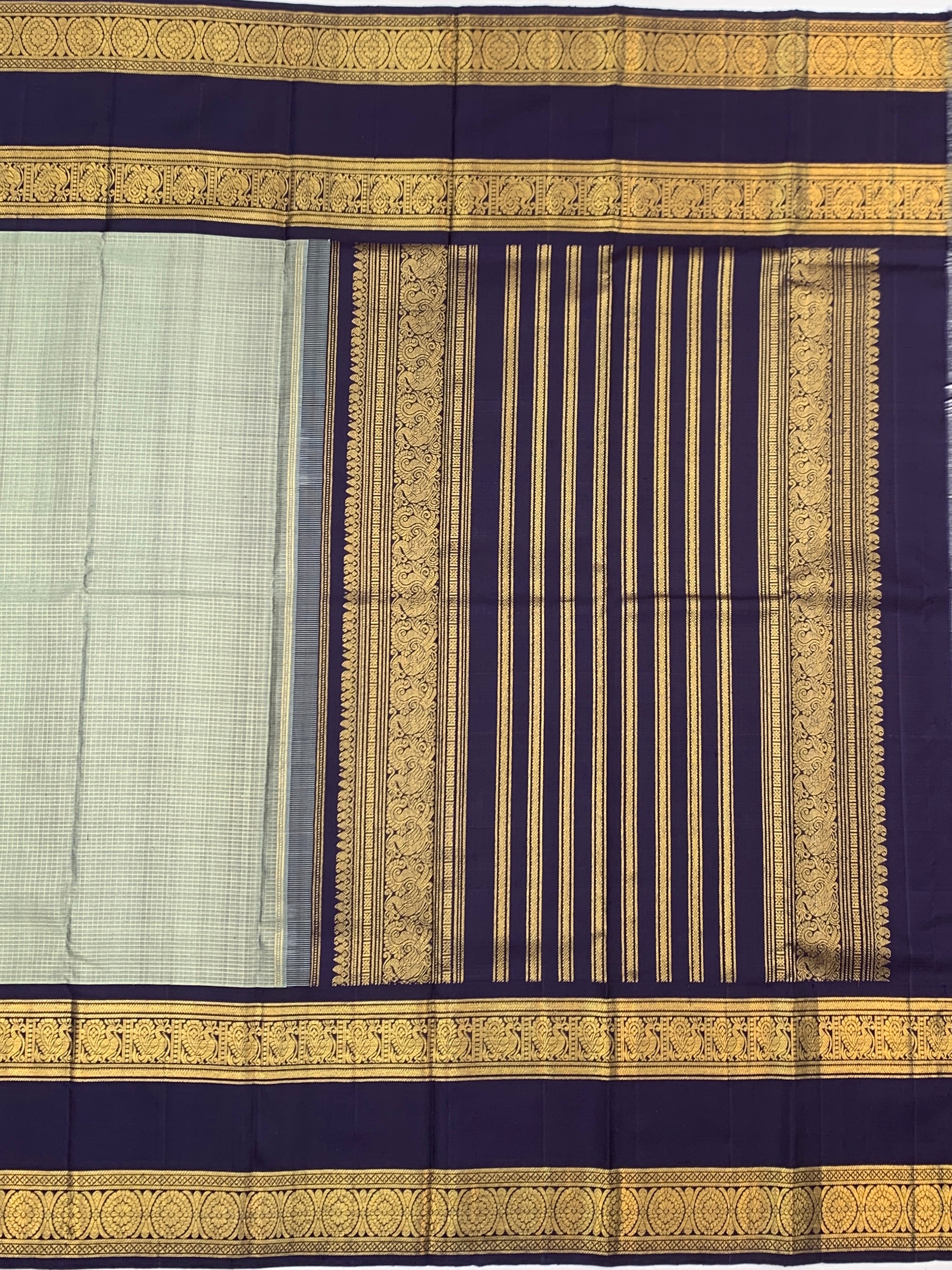 Exquisite Pastel Green & Deep Violet Kanjeevaram Silk Saree
