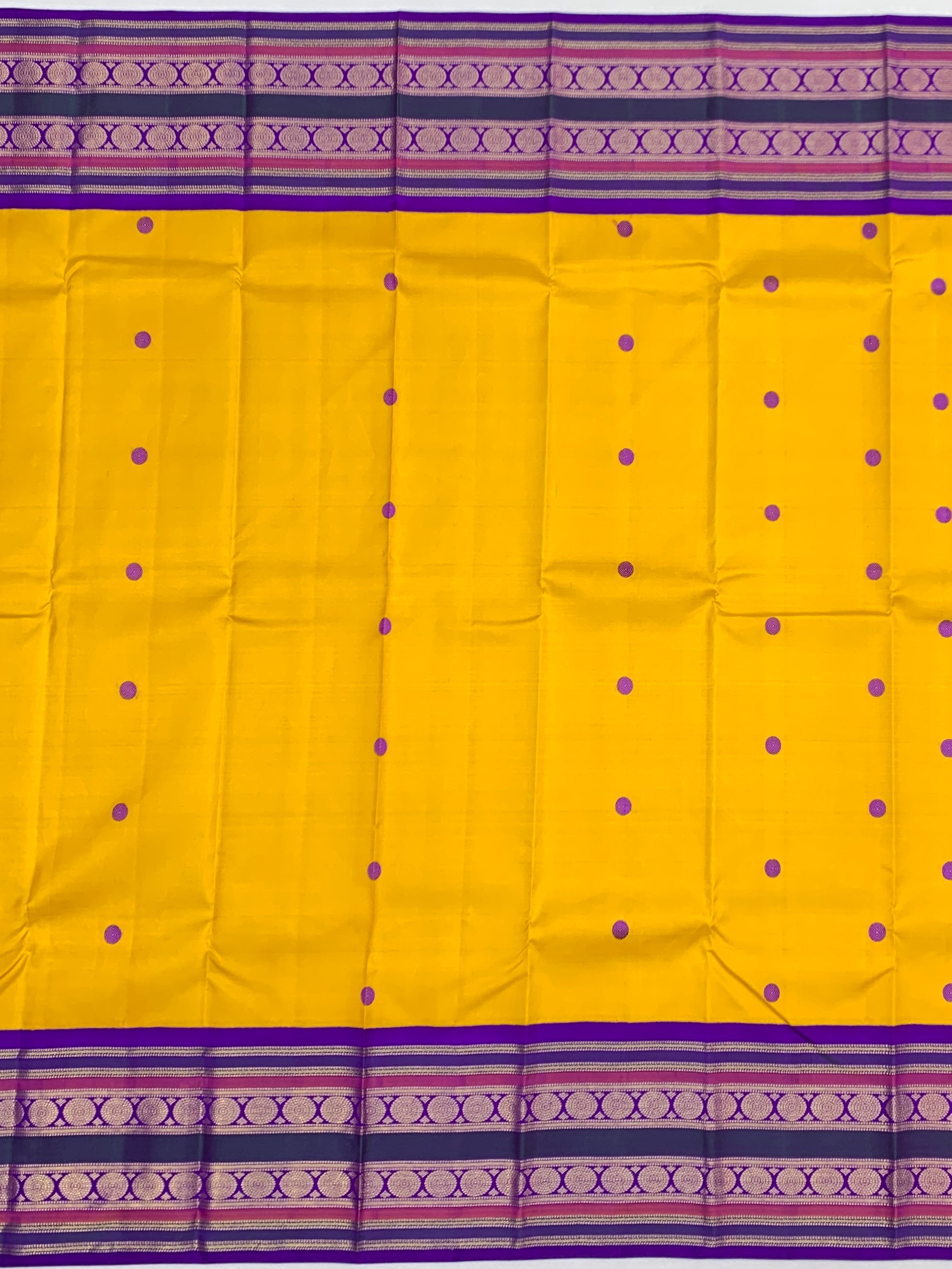 Vibrant Yellow & Royal Purple Handwoven Kanjeevaram Silk Saree