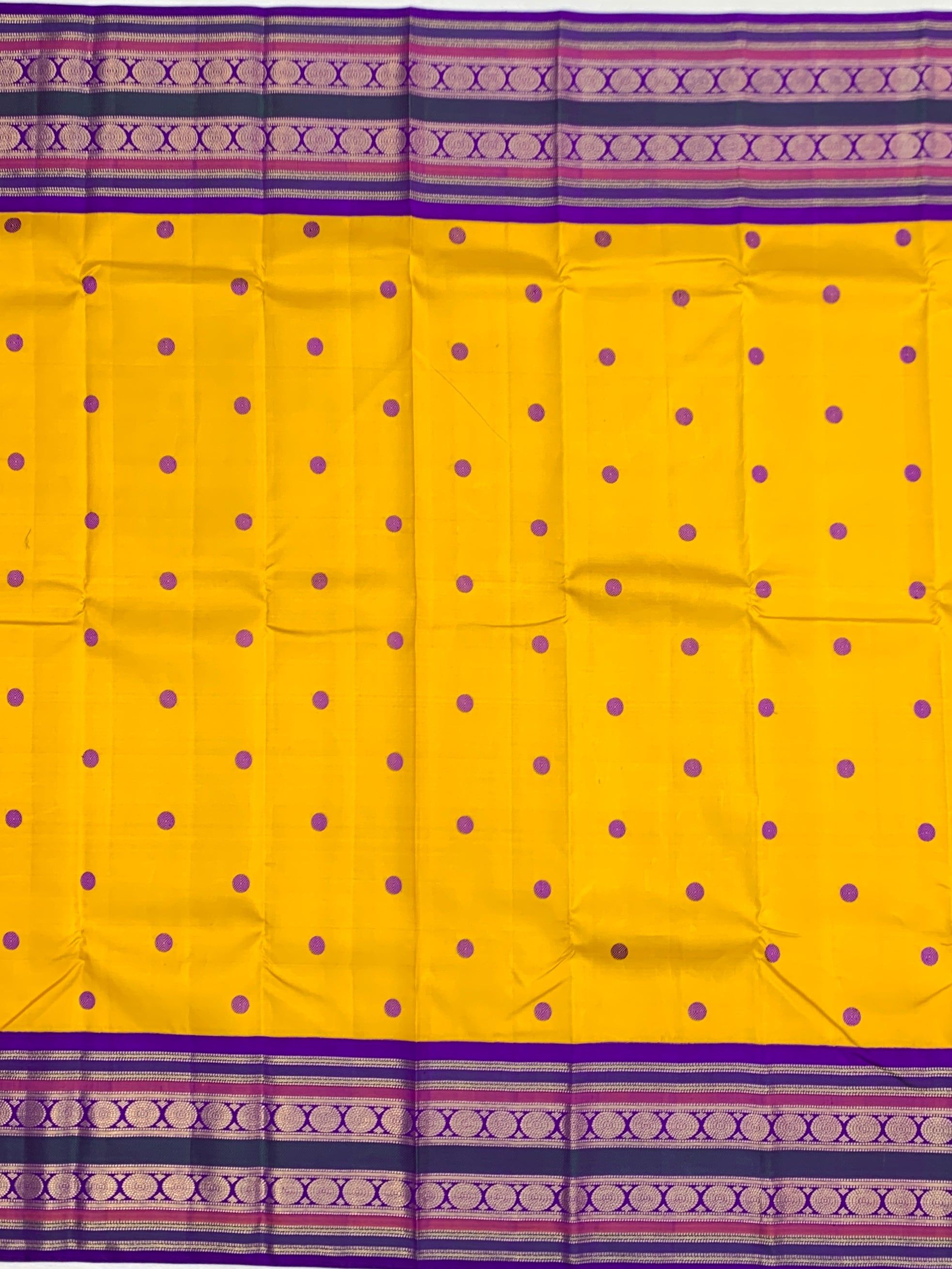 Vibrant Yellow & Royal Purple Handwoven Kanjeevaram Silk Saree