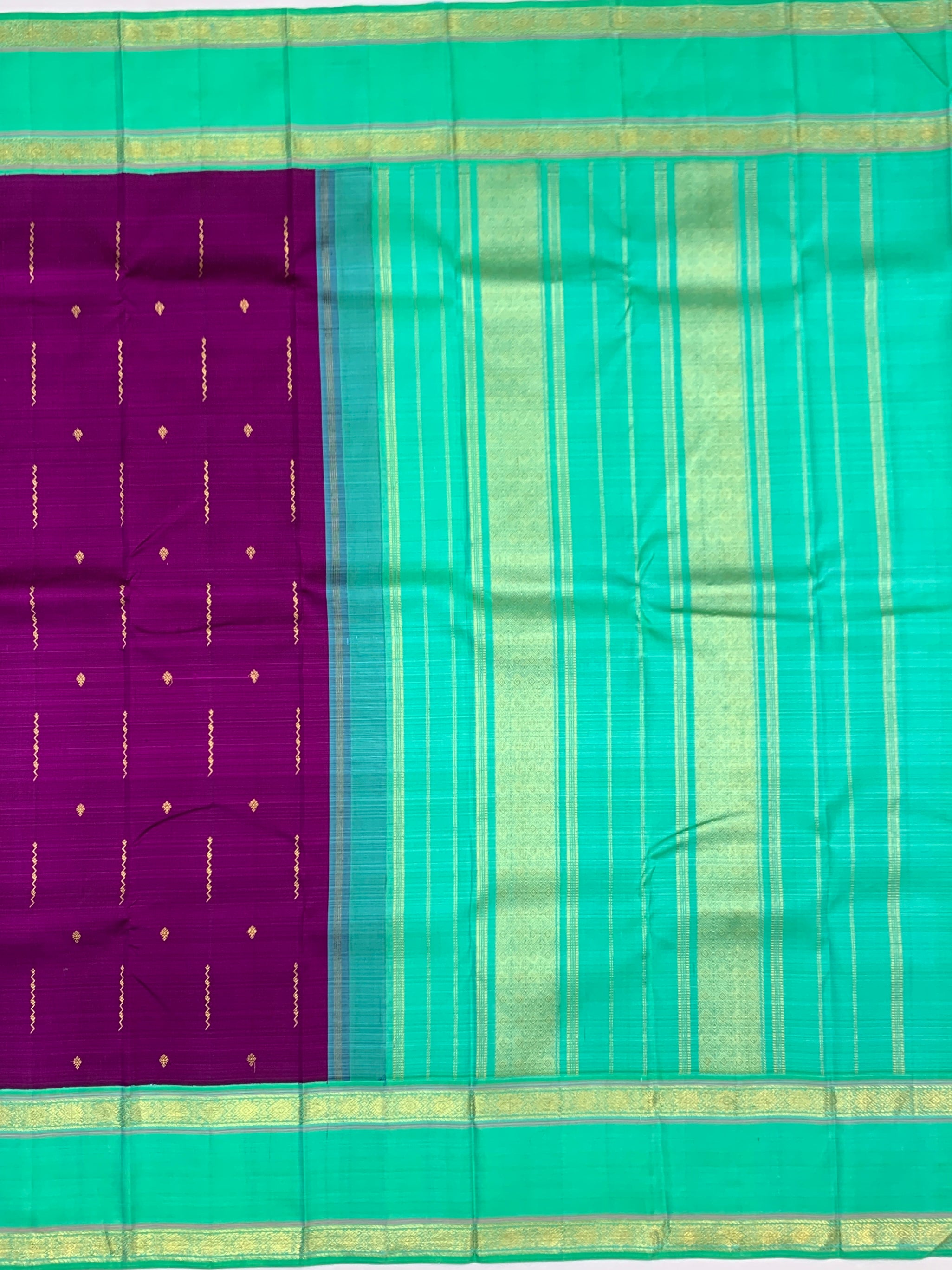 Exquisite Purple & Sea Green Kanjeevaram Silk Saree