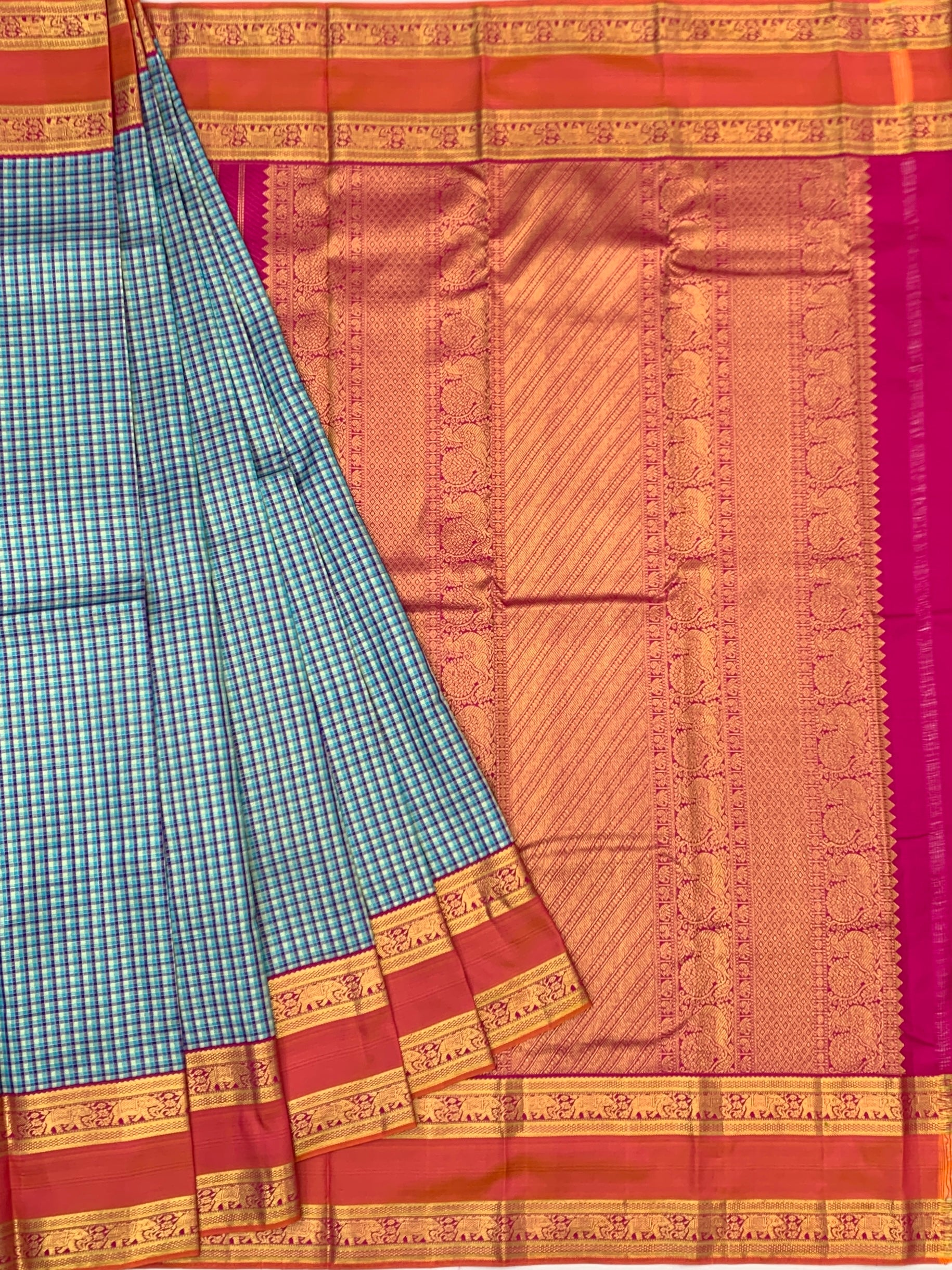 Kanjeevaram Silk Saree with Traditional Checks