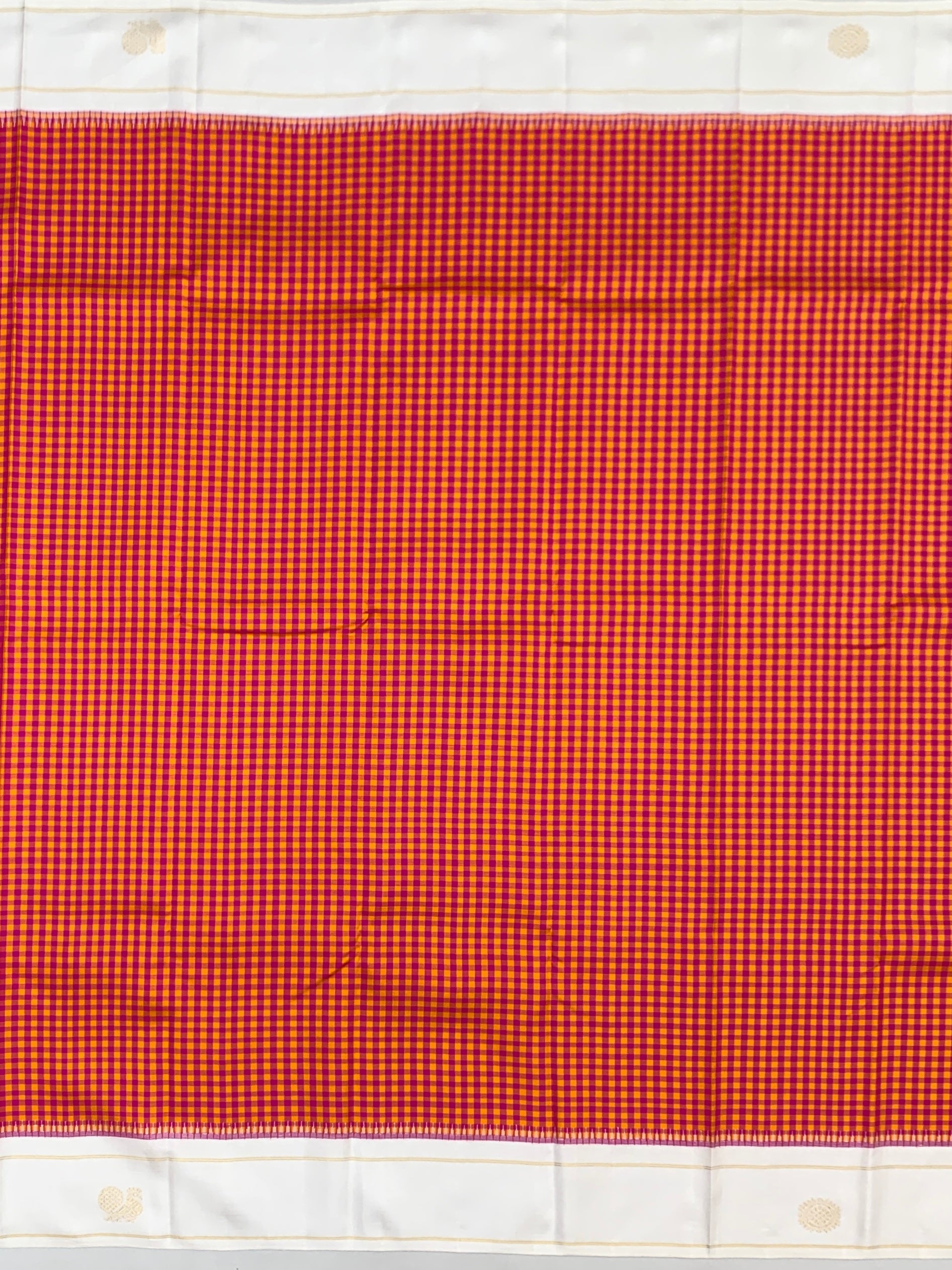 Vibrant Checks Kanjeevaram Silk Saree in Orange & Pink