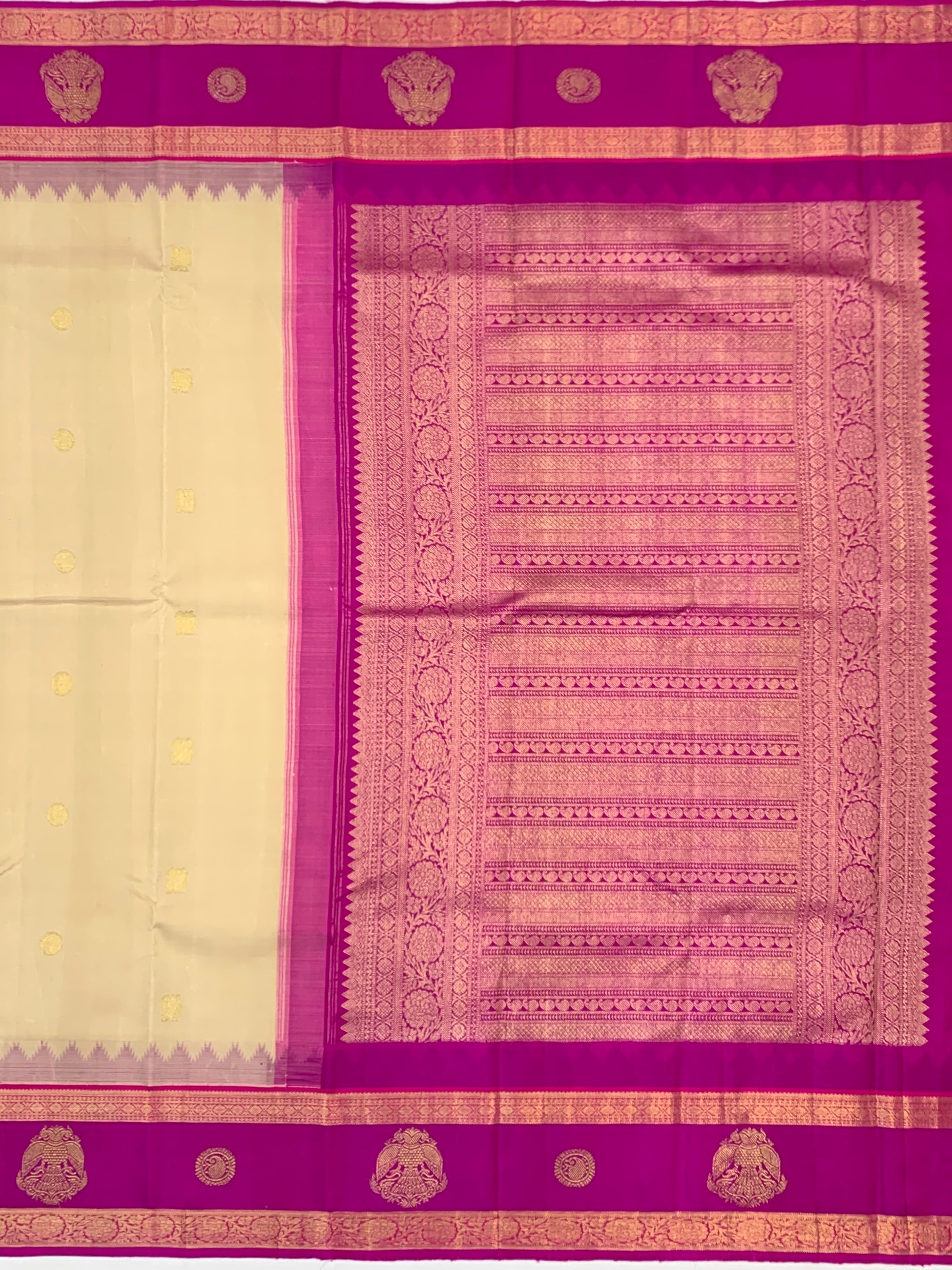 Elegant Cream & Magenta Kanjeevaram Silk Saree