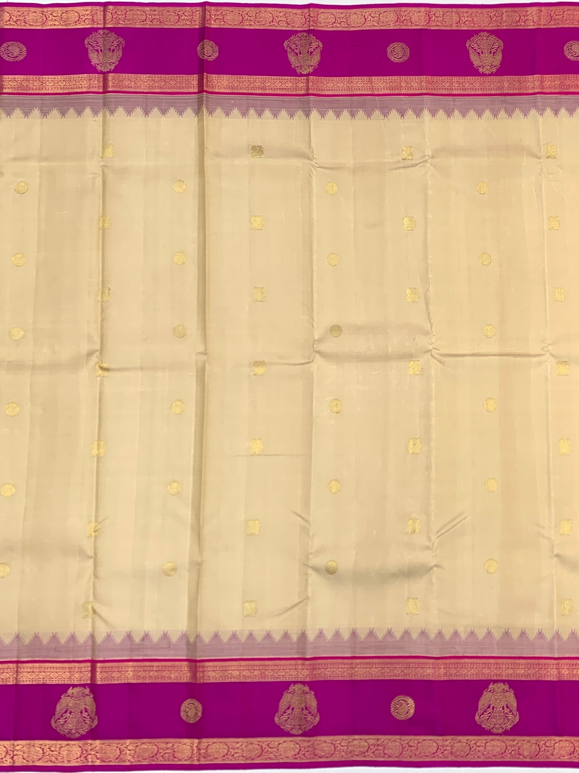 Elegant Cream & Magenta Kanjeevaram Silk Saree