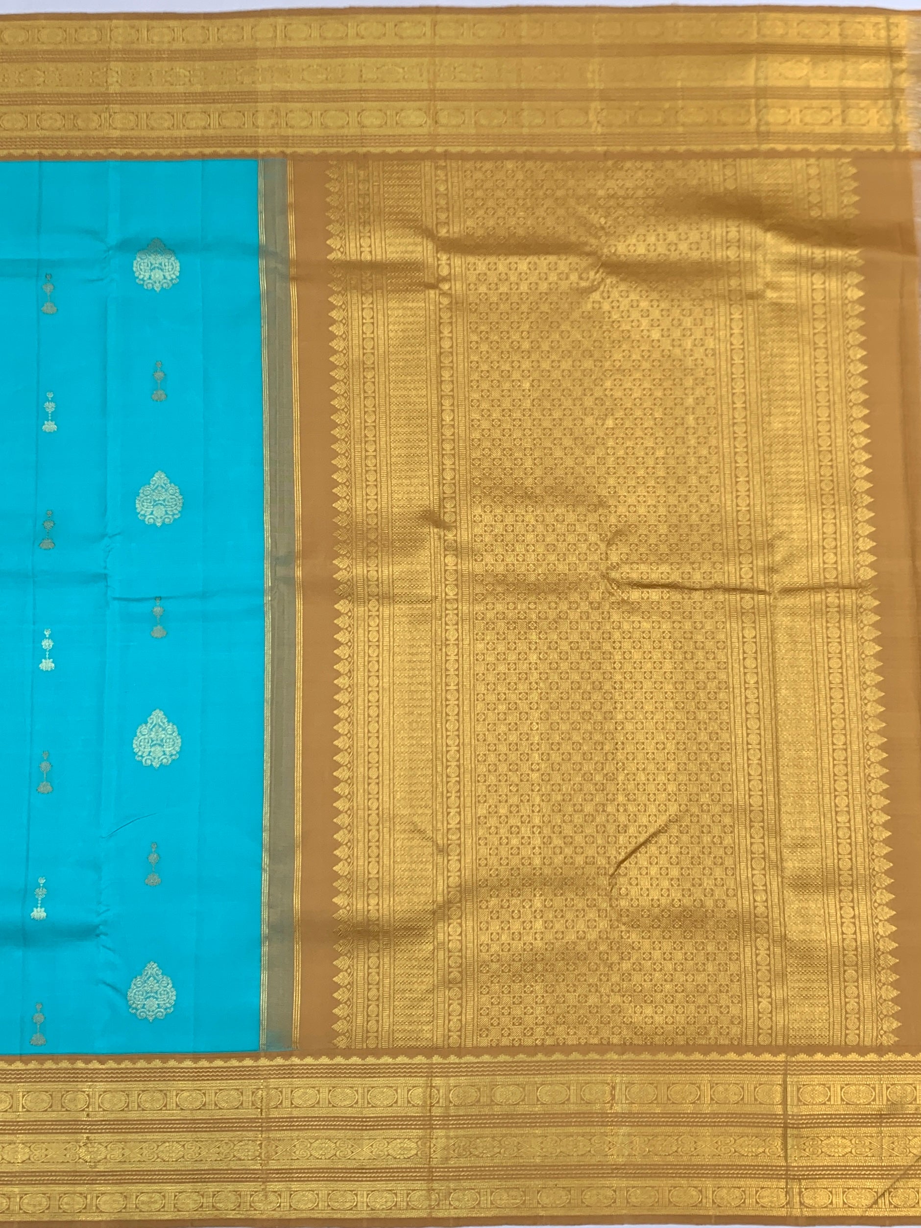 Sky Blue & Mustard Gold Pure Kanjeevaram Silk Saree
