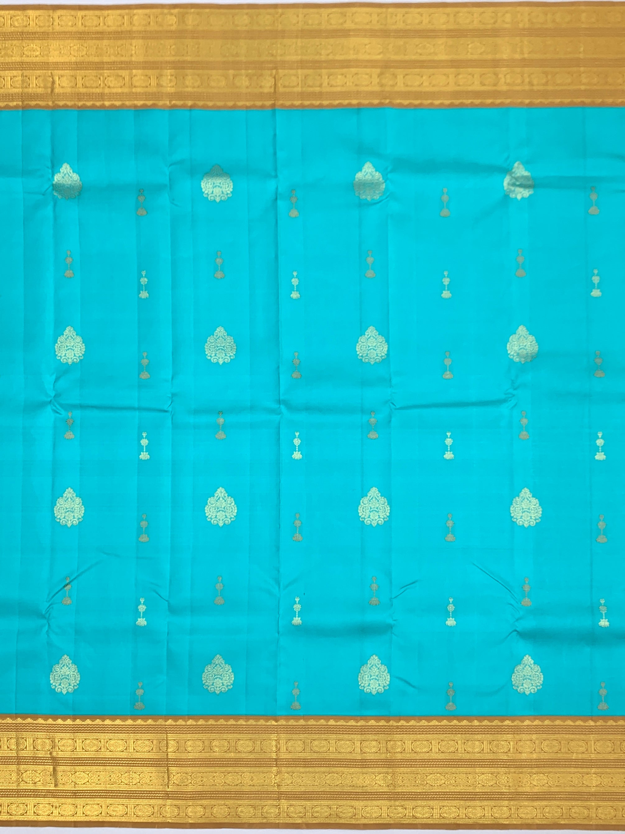 Sky Blue & Mustard Gold Pure Kanjeevaram Silk Saree