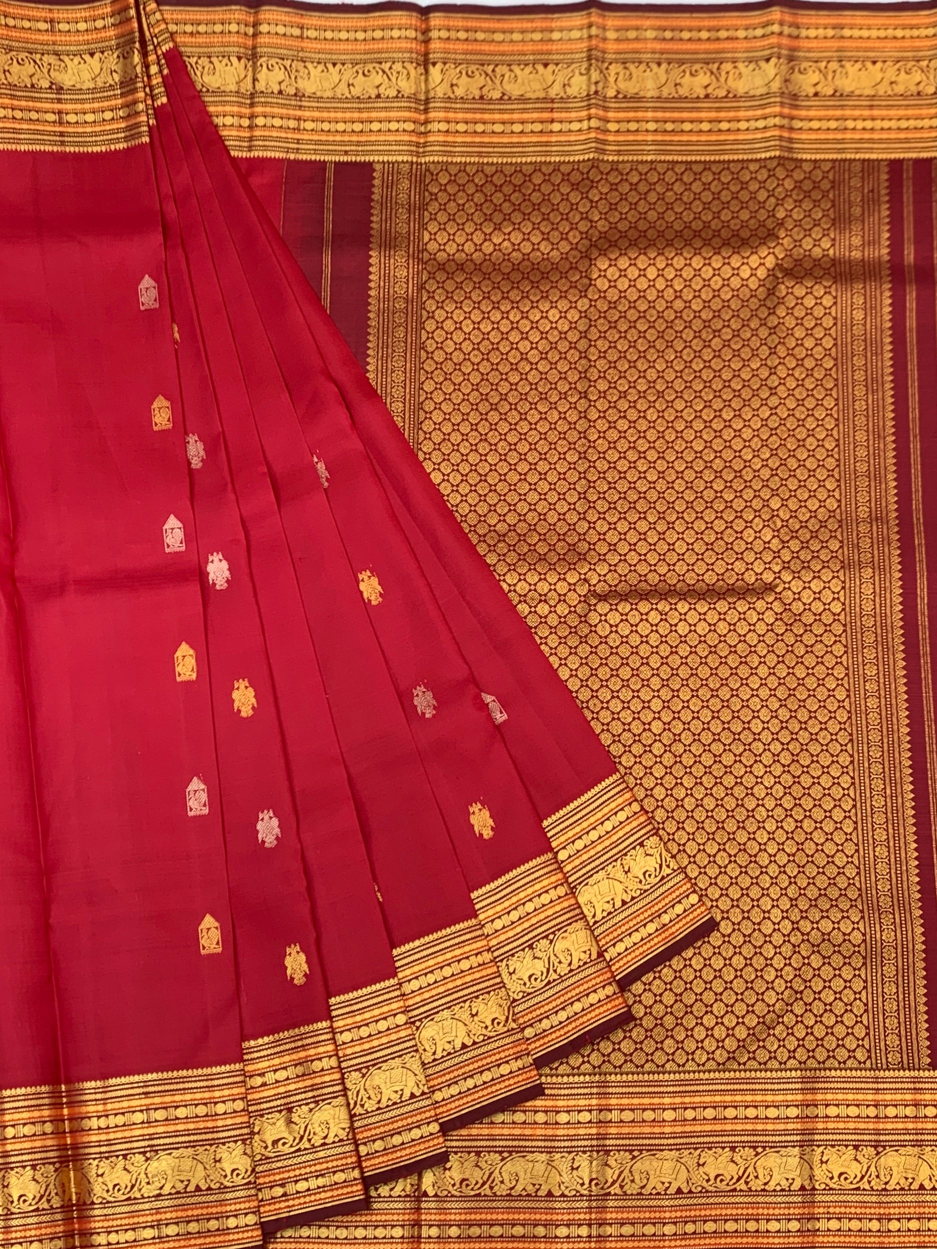 Crimson Red & Gold Pure Kanjeevaram Silk Saree