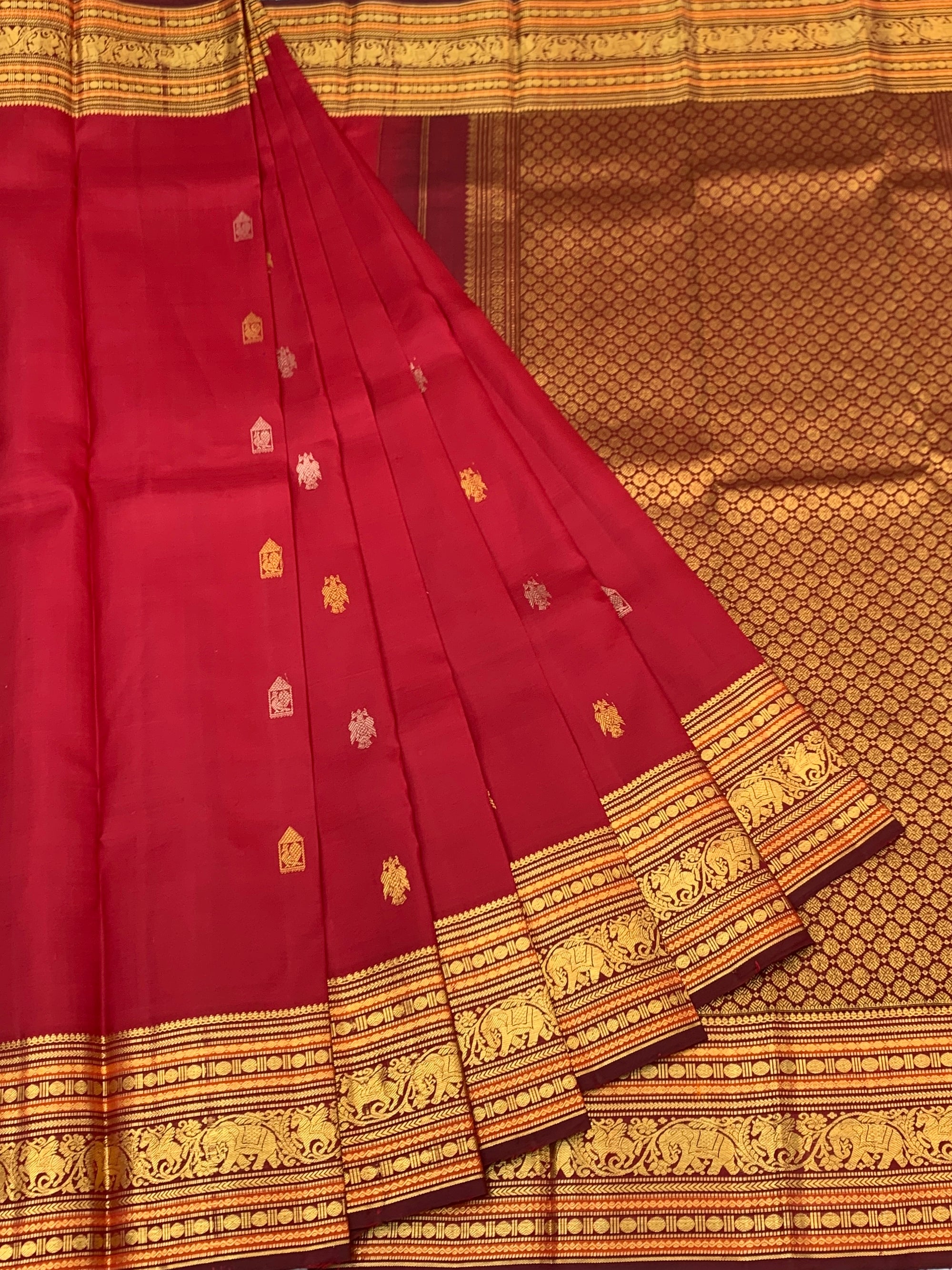 Crimson Red & Gold Pure Kanjeevaram Silk Saree