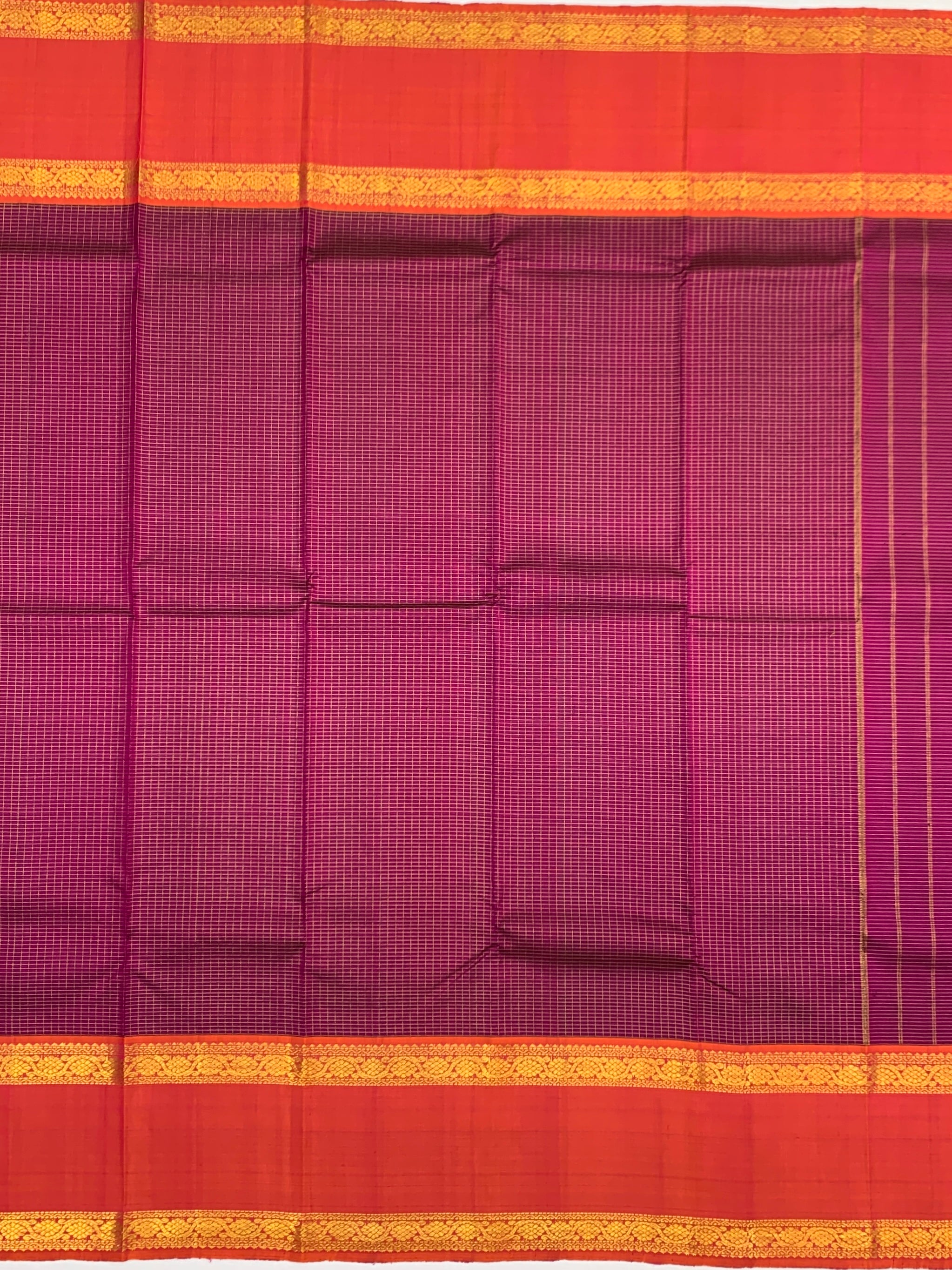Handwoven Kanjeevaram Silk Saree in Magenta and Coral Orange