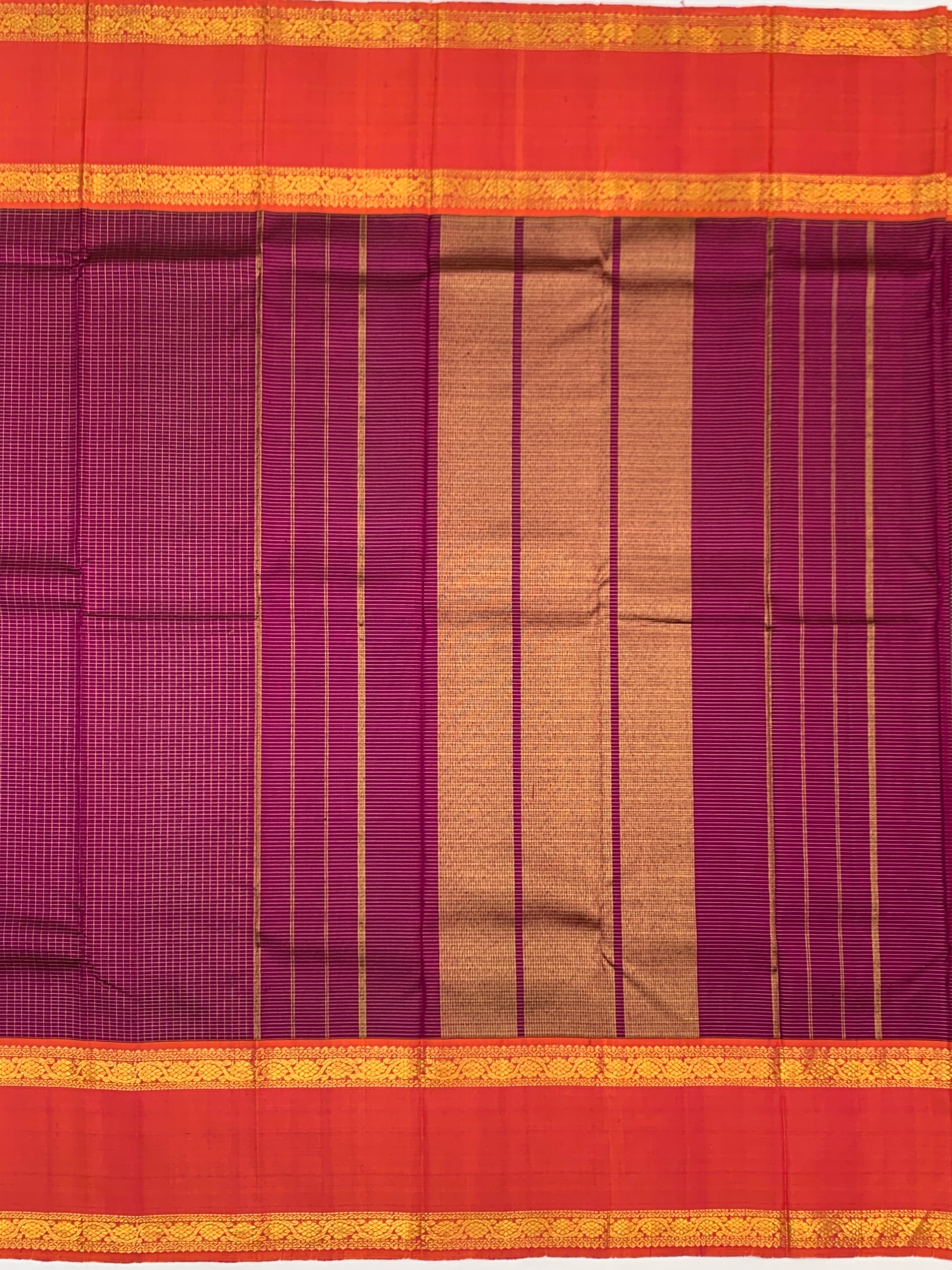 Handwoven Kanjeevaram Silk Saree in Magenta and Coral Orange