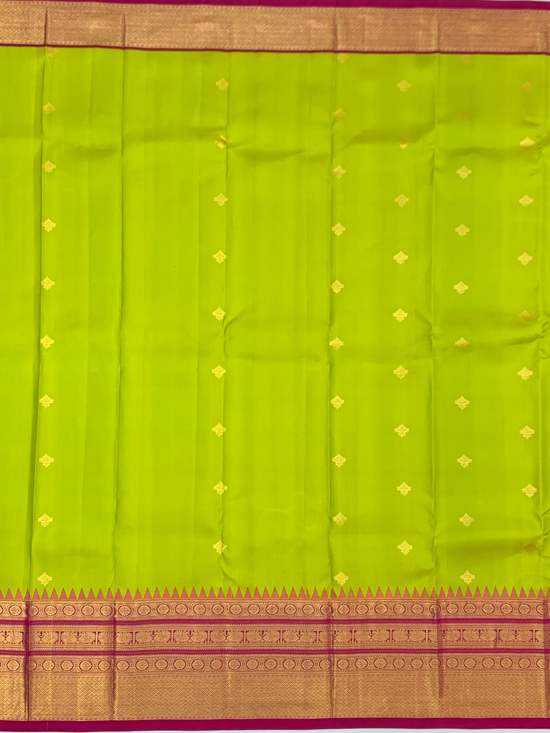 Lime Green and Magenta Kanjeevaram Silk Saree with Temple Border