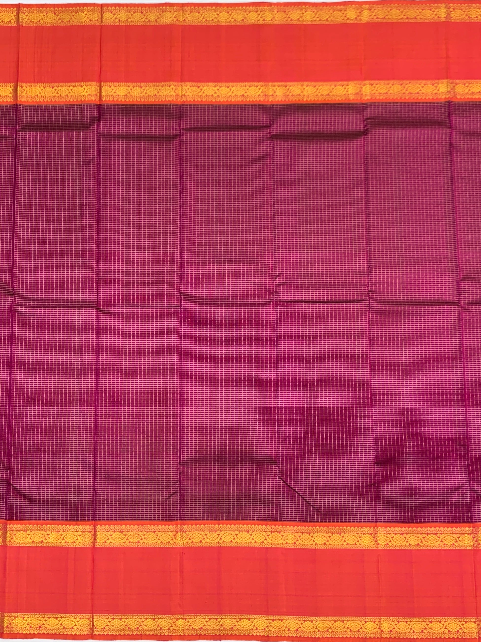 Handwoven Kanjeevaram Silk Saree in Magenta and Coral Orange