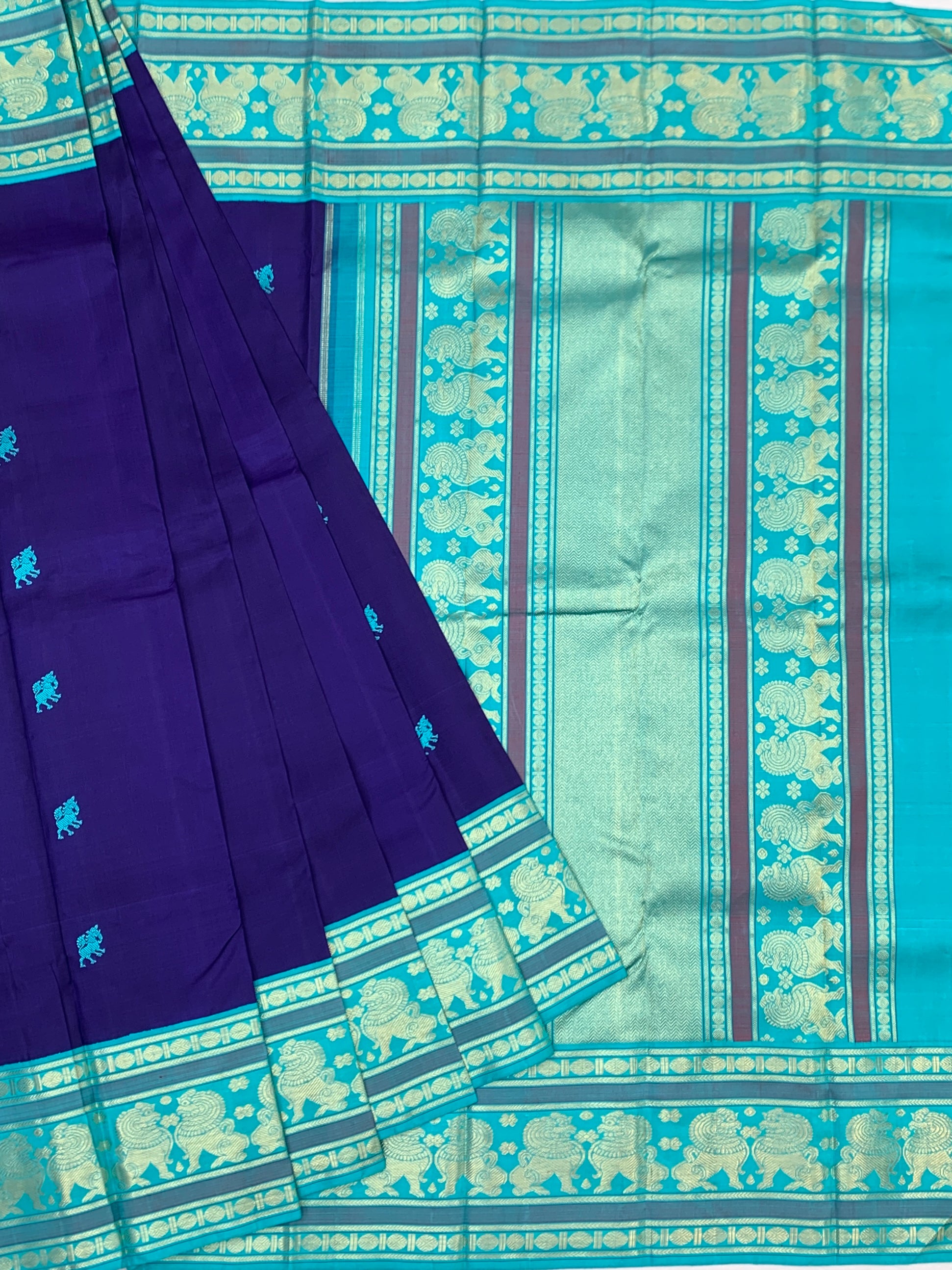Royal Purple & Turquoise Kanjeevaram Silk Saree