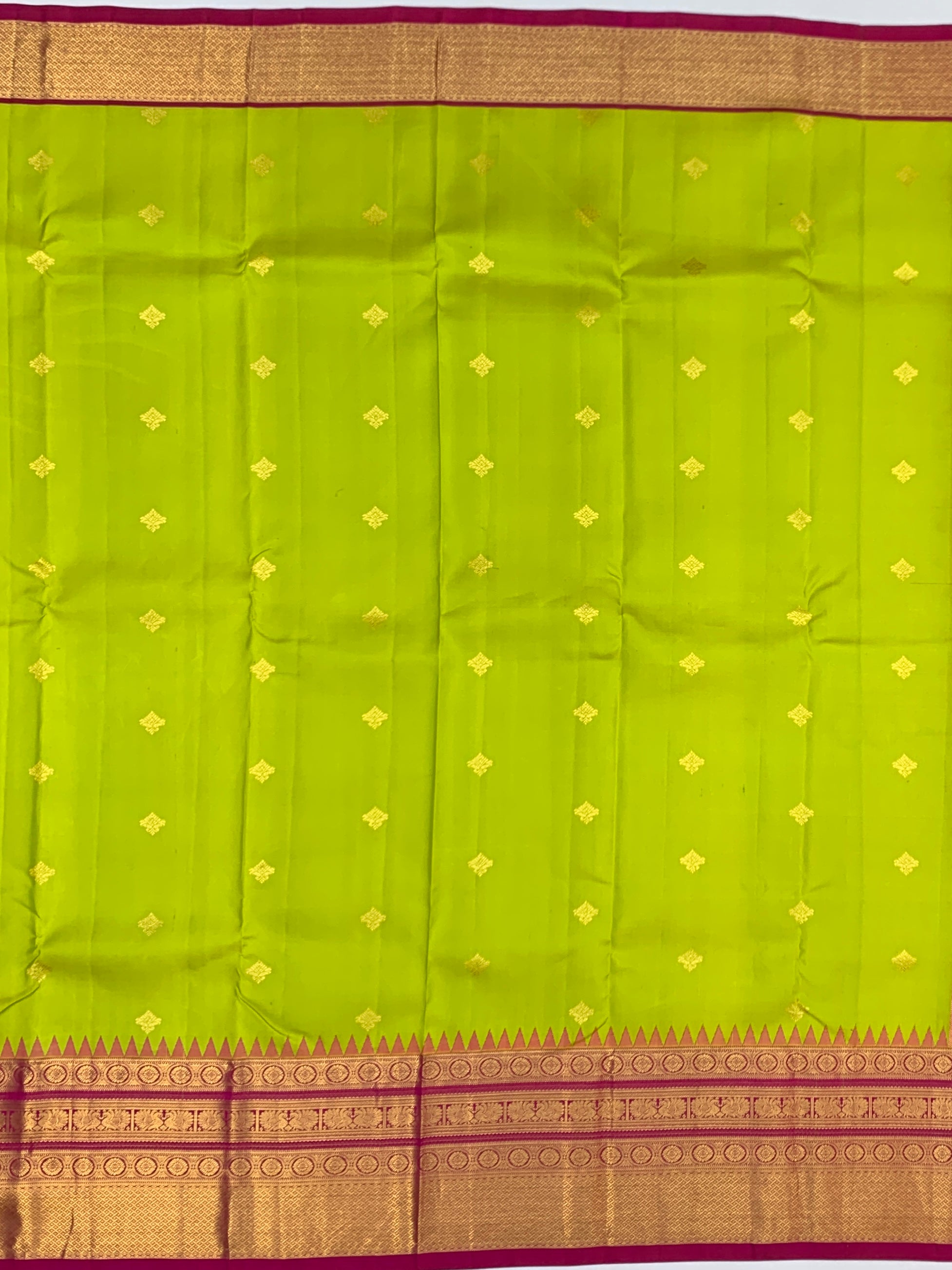 Lime Green and Magenta Kanjeevaram Silk Saree with Temple Border