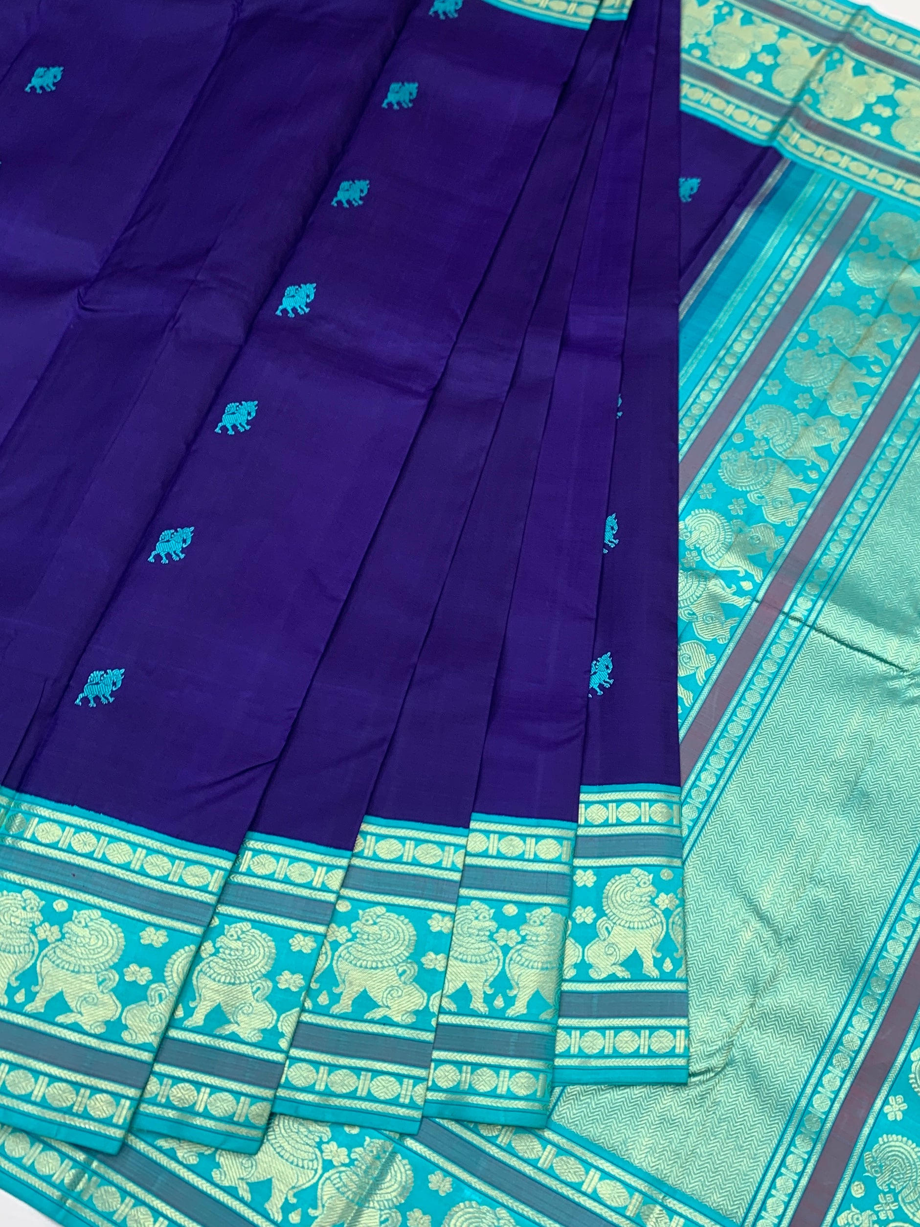 Royal Purple & Turquoise Kanjeevaram Silk Saree