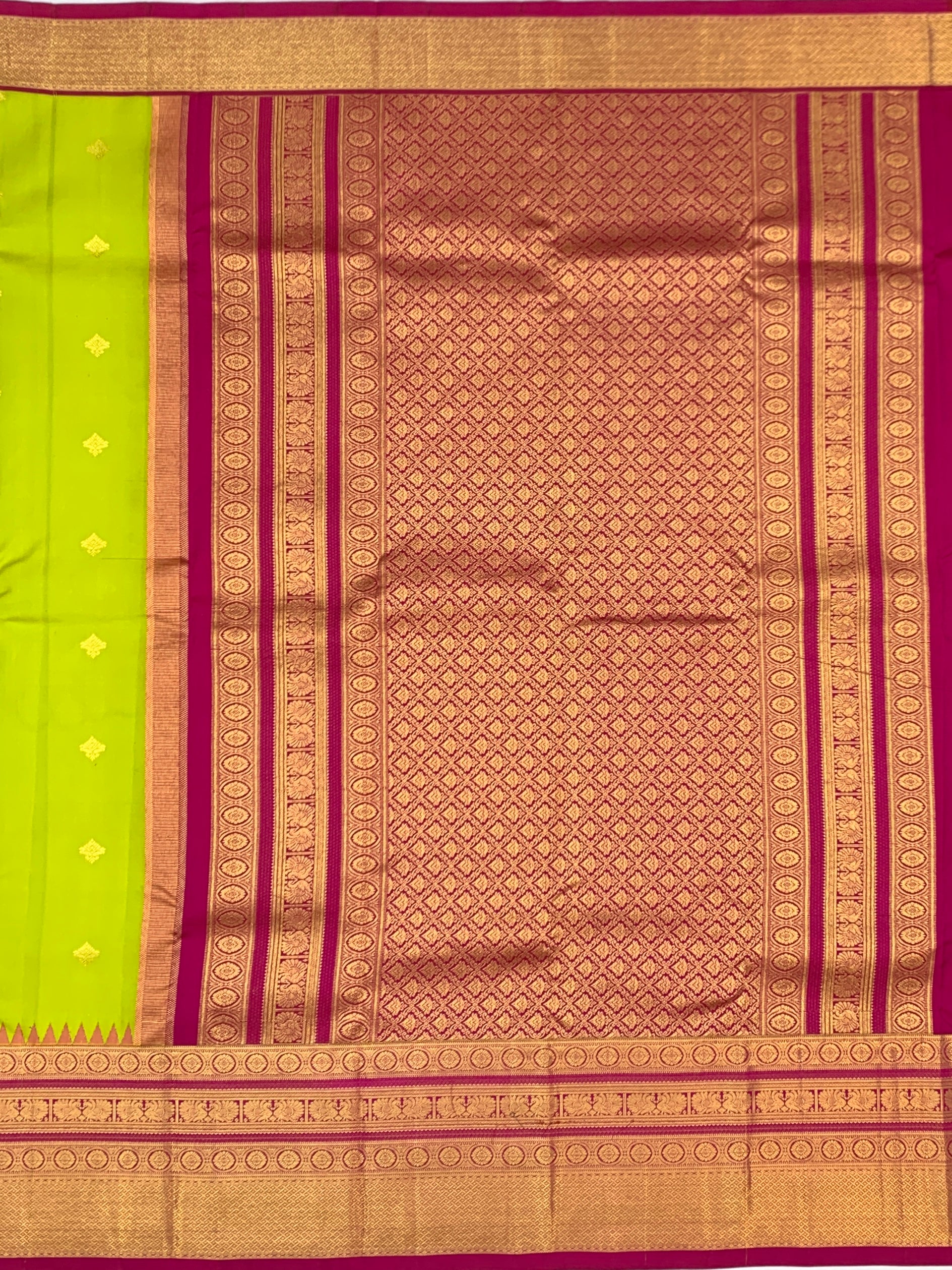 Lime Green and Magenta Kanjeevaram Silk Saree with Temple Border