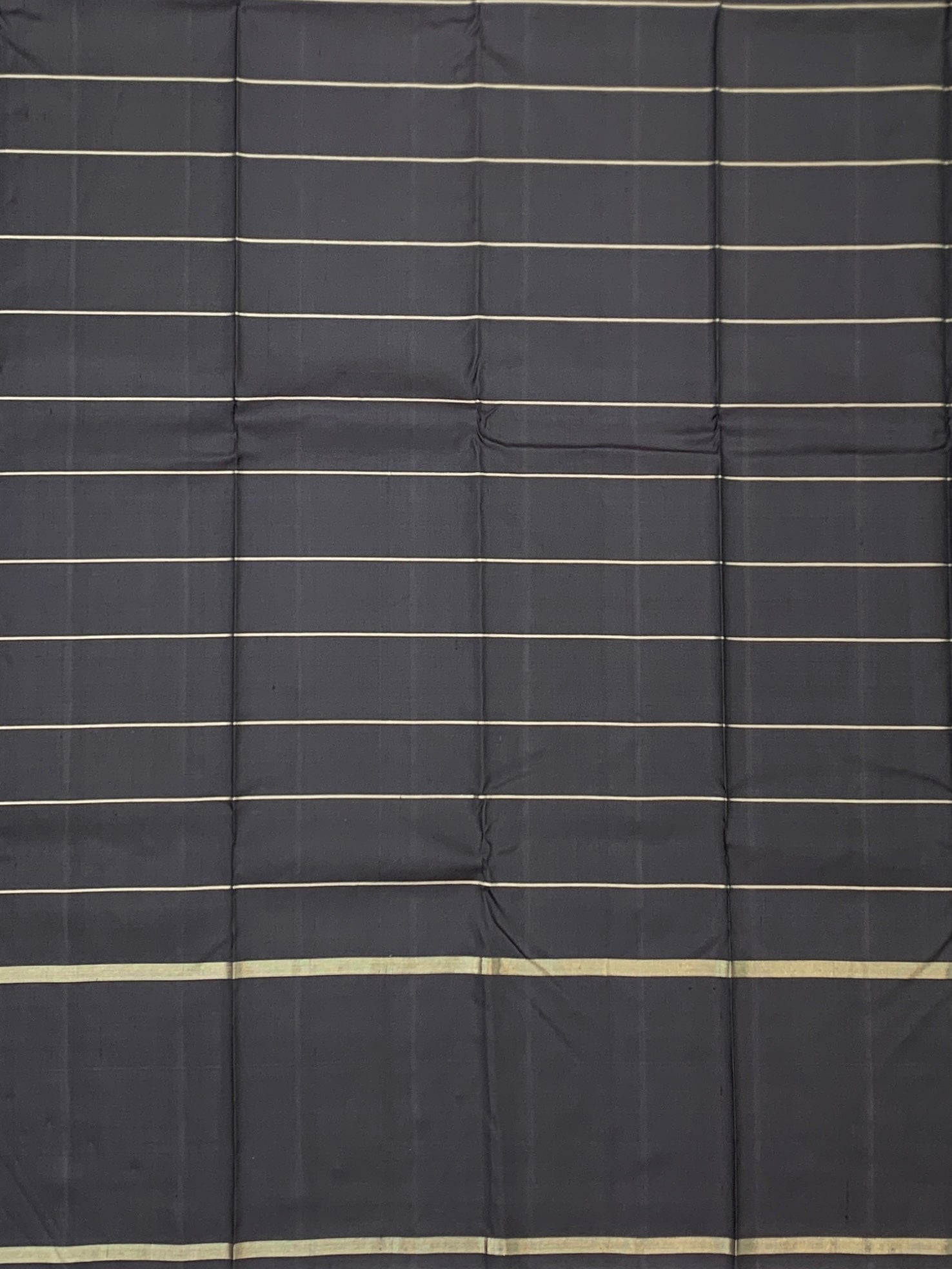 Charcoal Black Kanjeevaram Silk Saree with Geometric Zari Checks