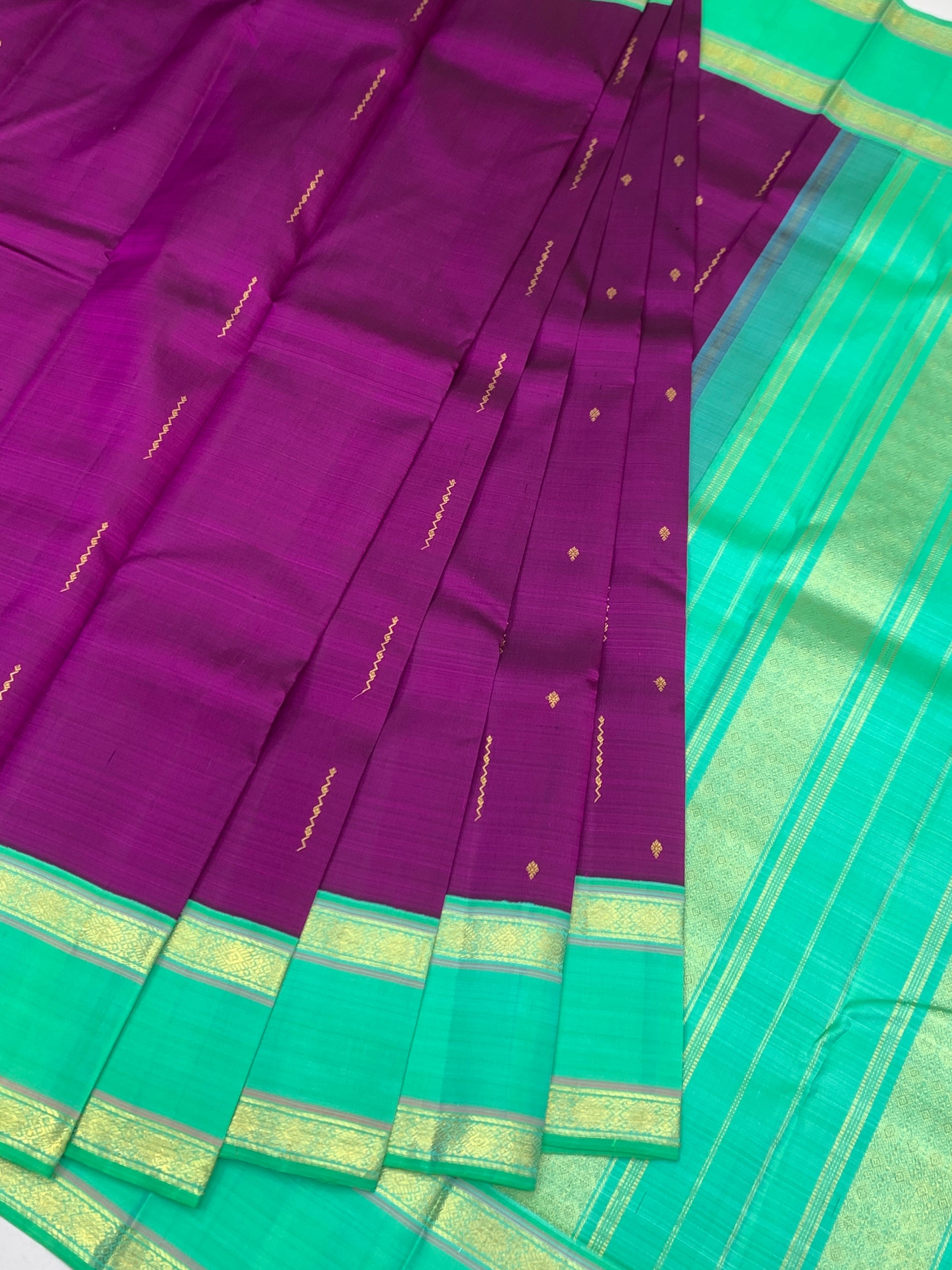 Exquisite Purple & Sea Green Kanjeevaram Silk Saree