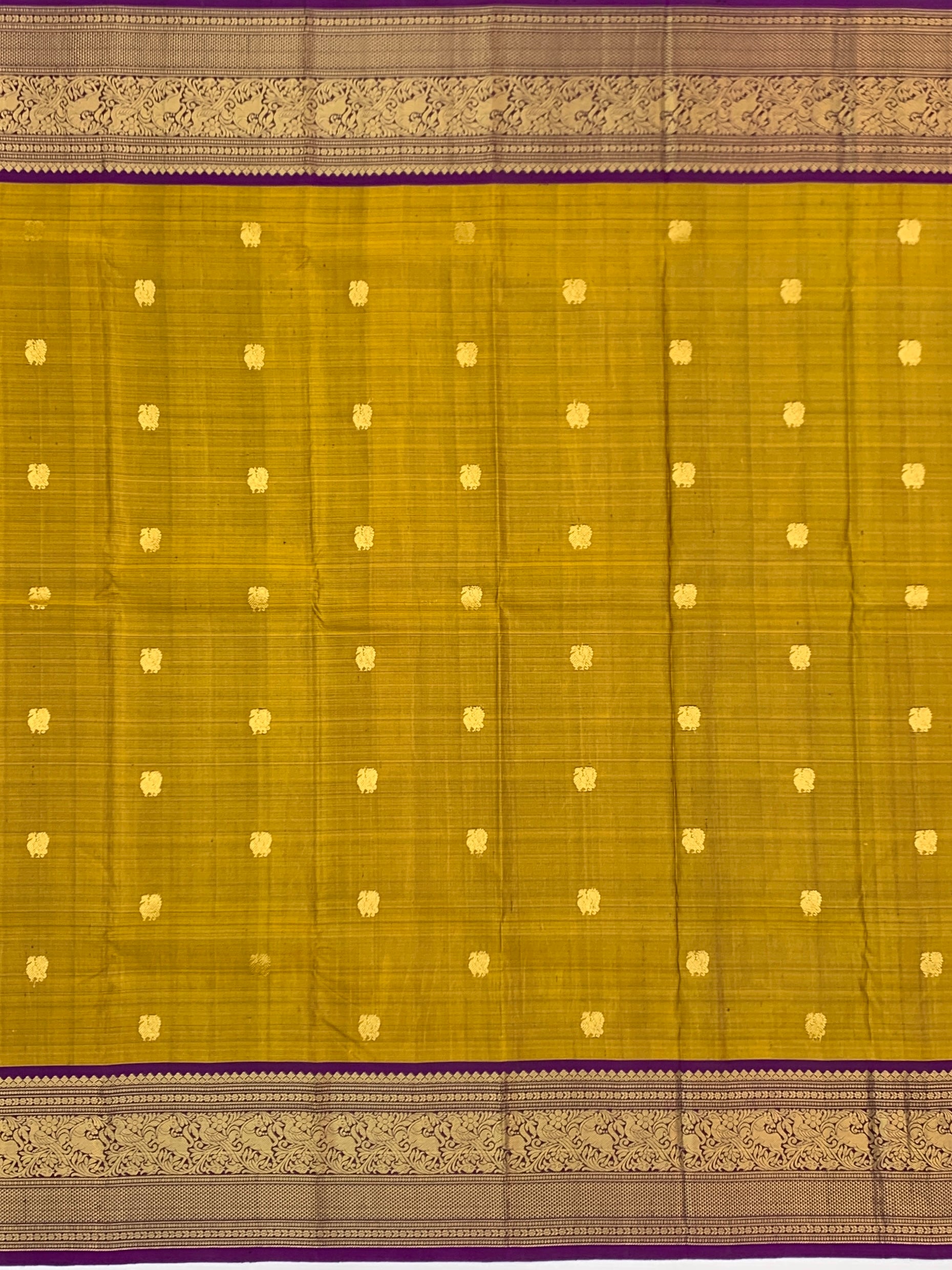 Mustard Yellow and Purple Pure Kanjeevaram Silk Saree
