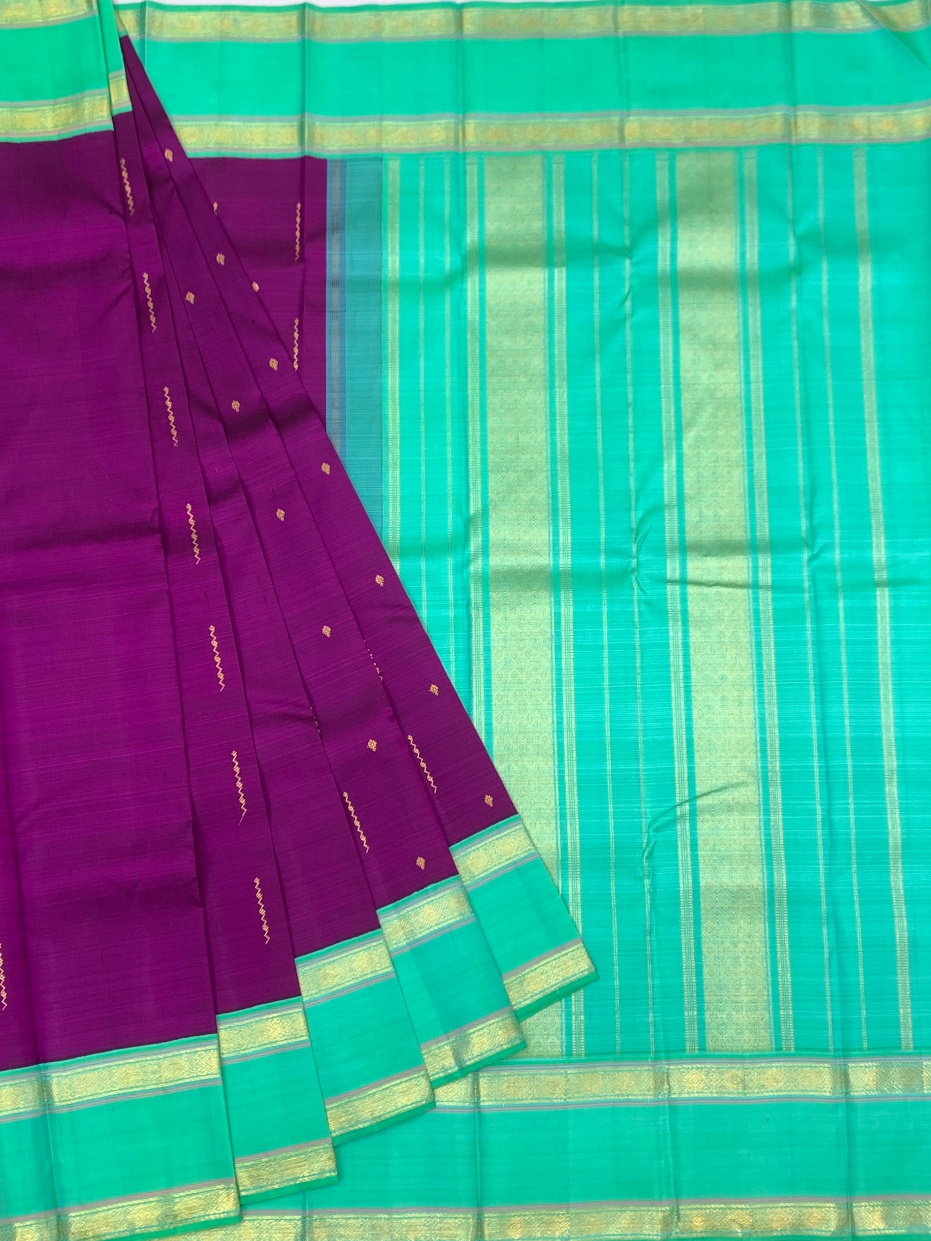 Exquisite Purple & Sea Green Kanjeevaram Silk Saree
