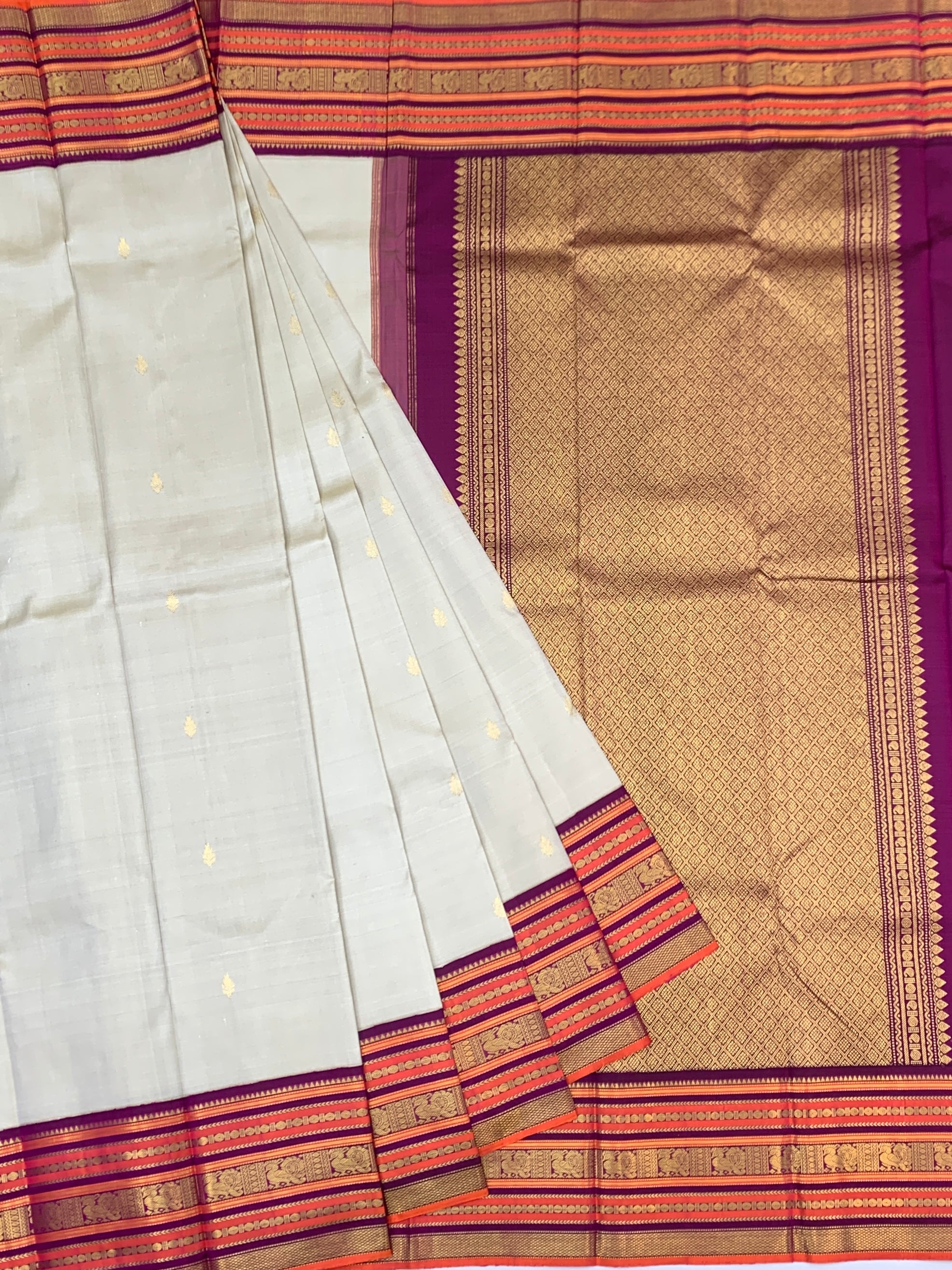 Traditional Off-White and Magenta Kanjeevaram Silk Saree