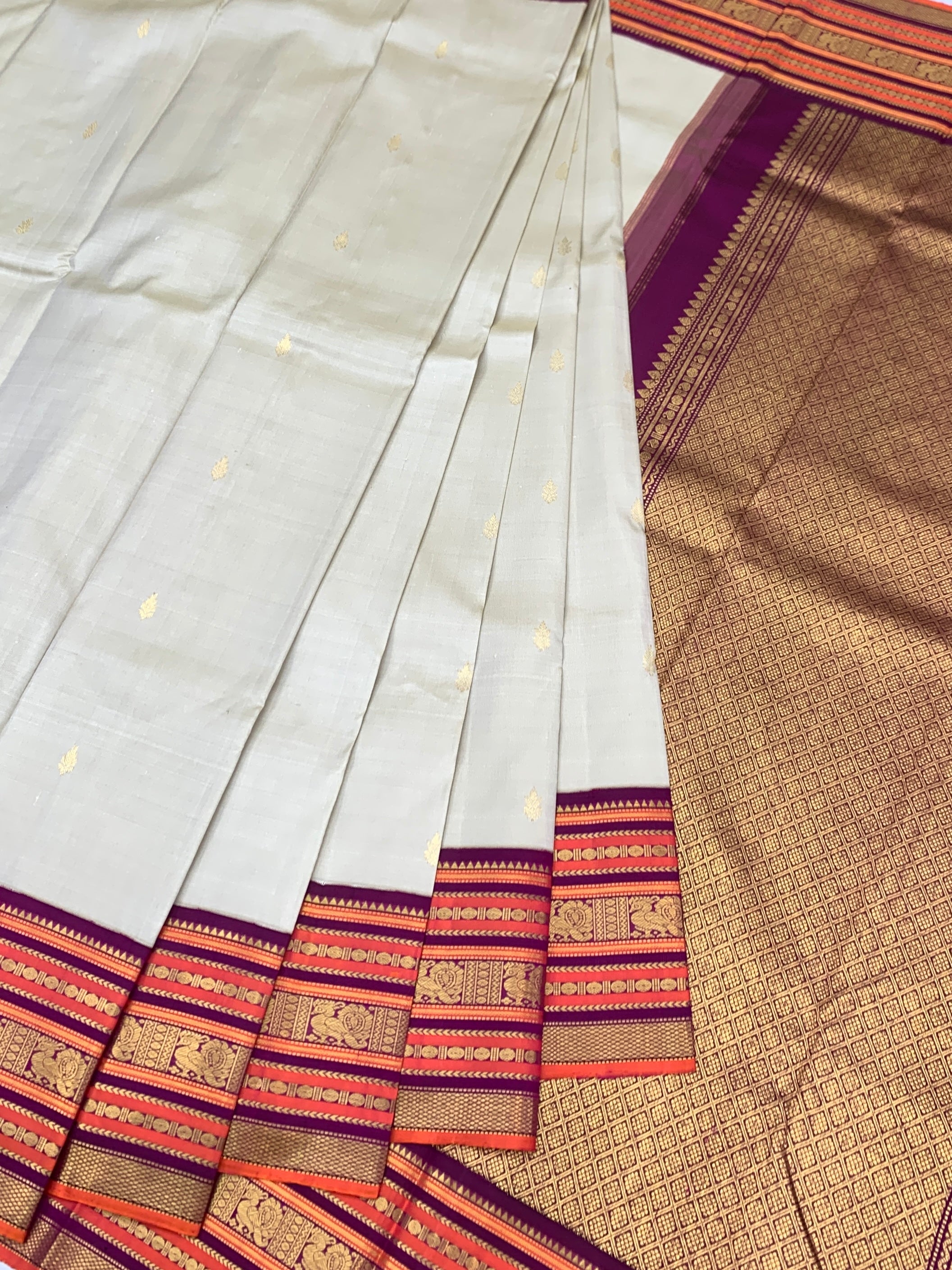 Traditional Off-White and Magenta Kanjeevaram Silk Saree