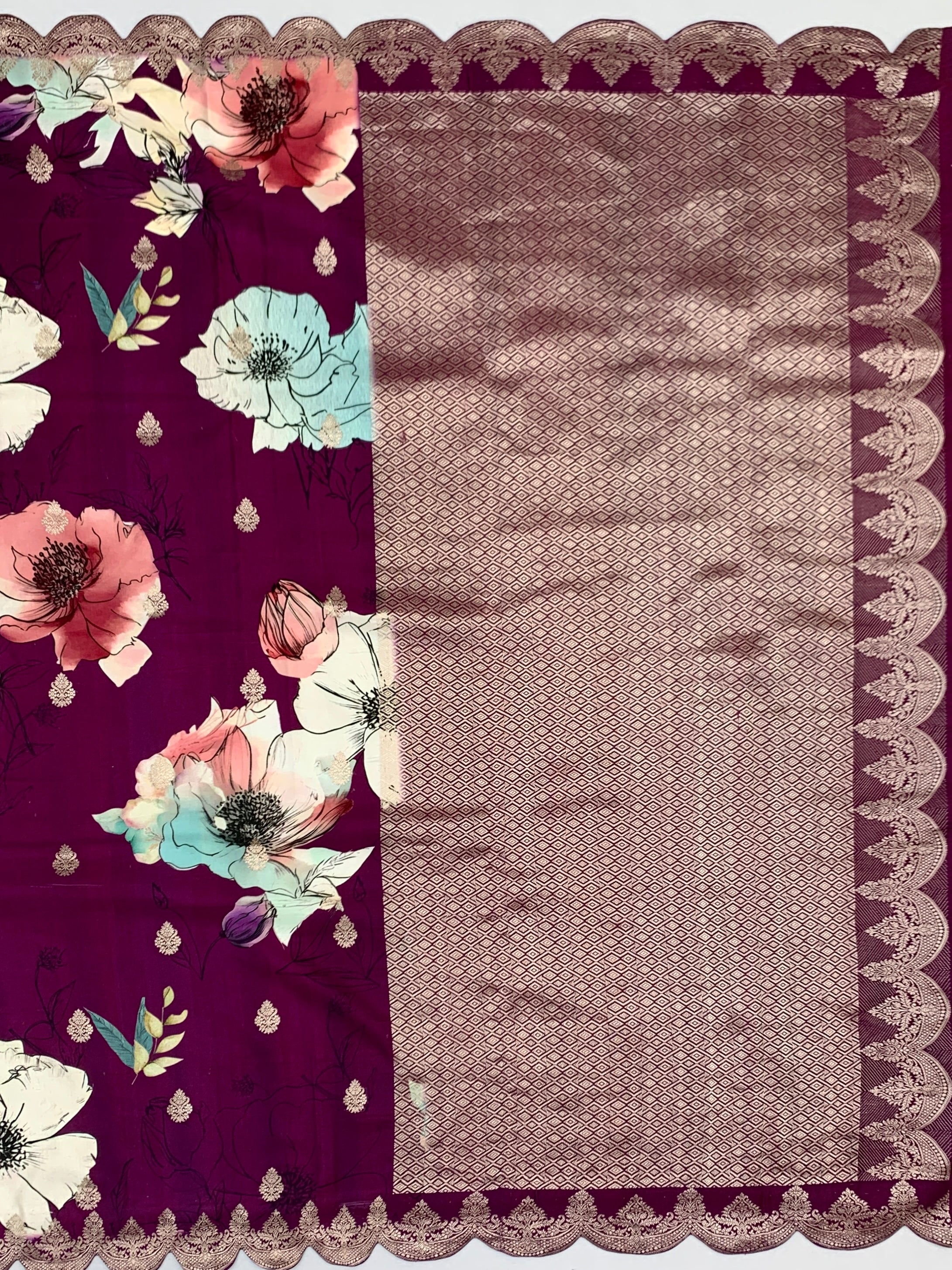 Exquisite Floral Printed Banarasi Mashru Silk Saree
