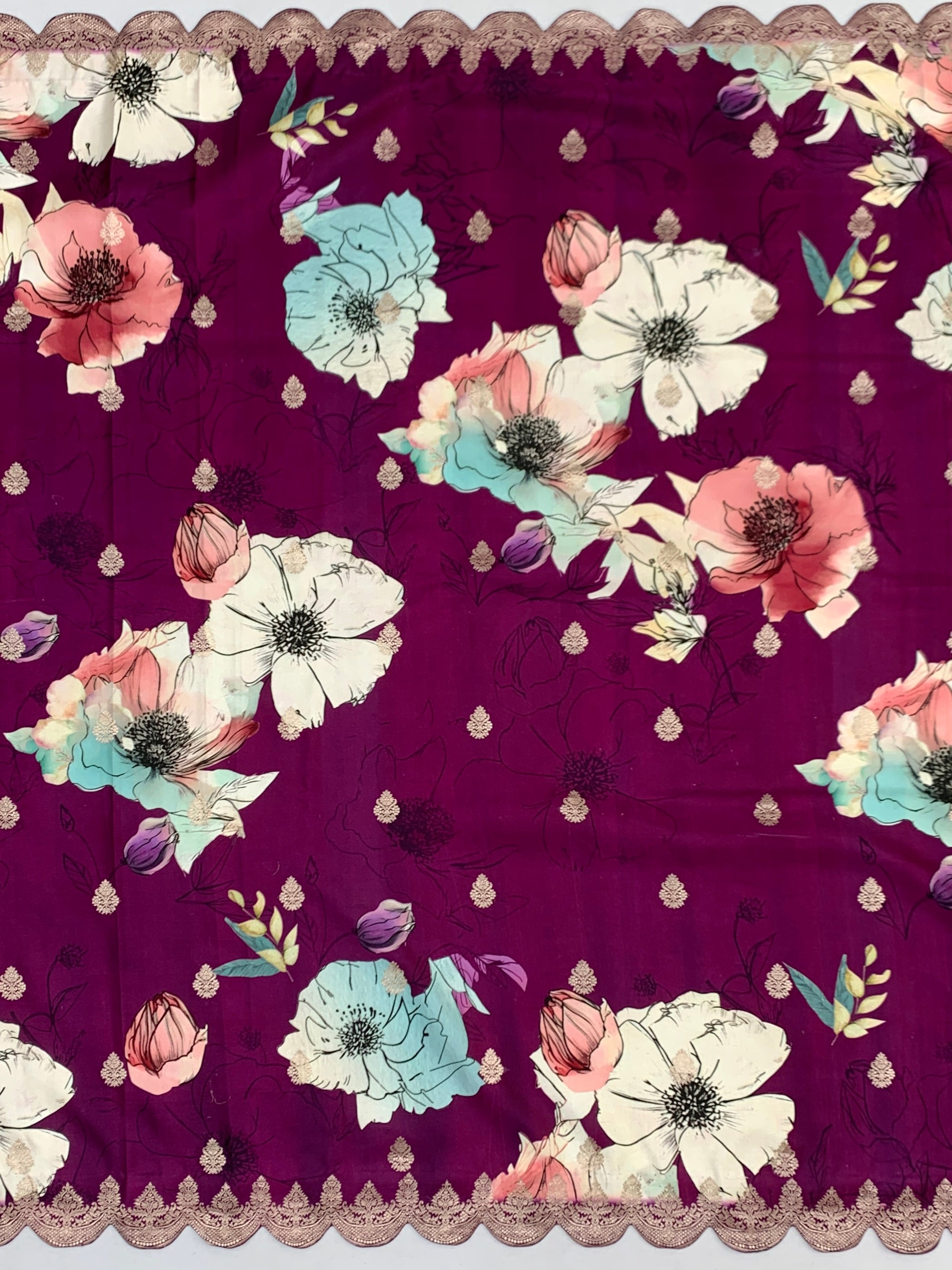 Exquisite Floral Printed Banarasi Mashru Silk Saree