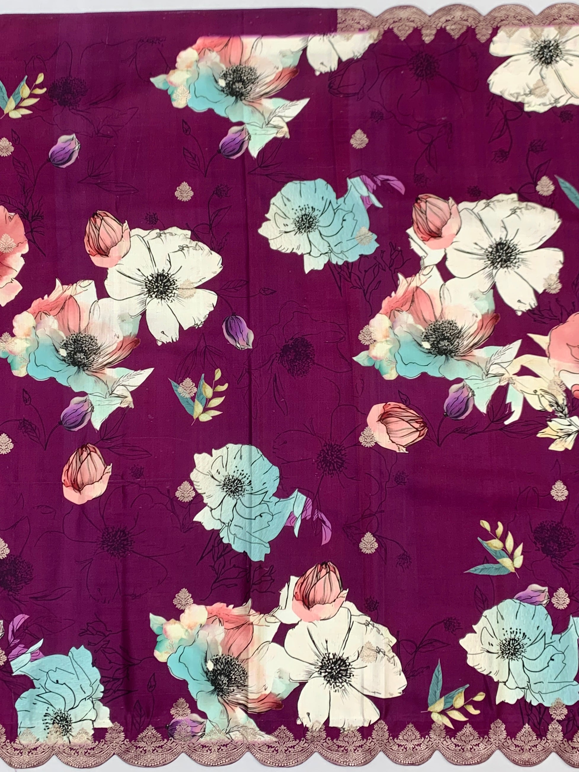 Exquisite Floral Printed Banarasi Mashru Silk Saree