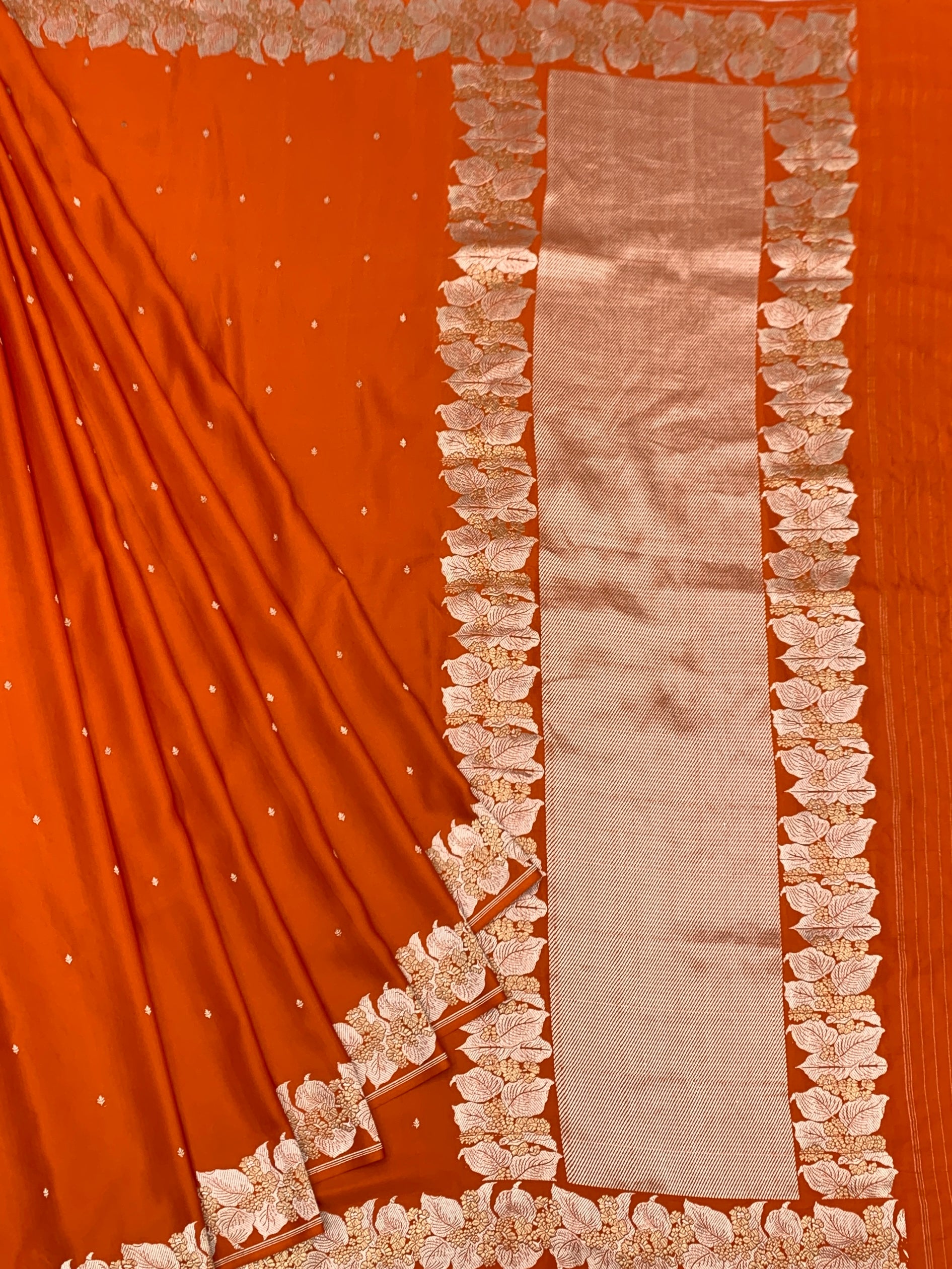 Vibrant Rust Orange Banarasi Mashru Silk Saree