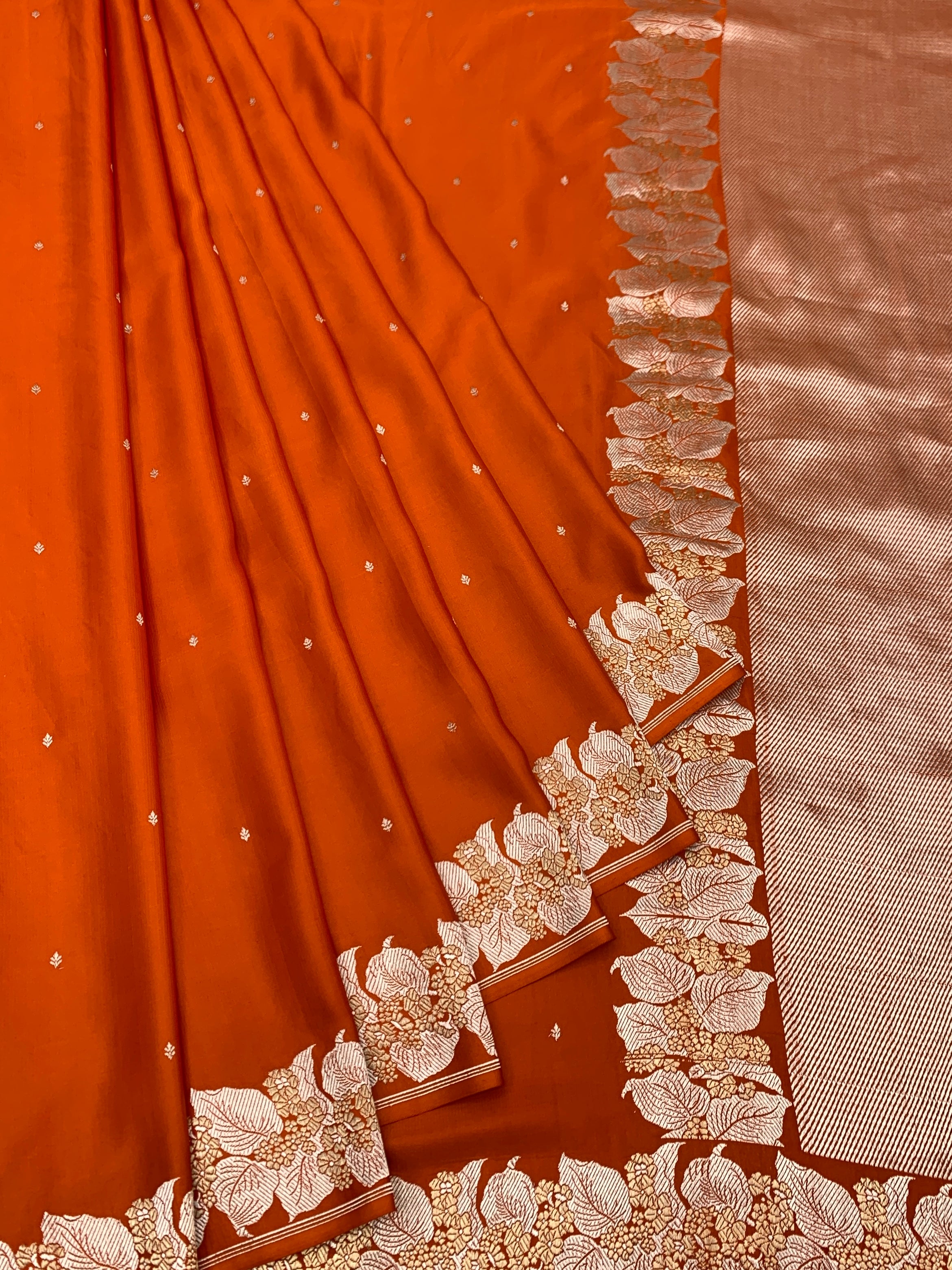 Vibrant Rust Orange Banarasi Mashru Silk Saree