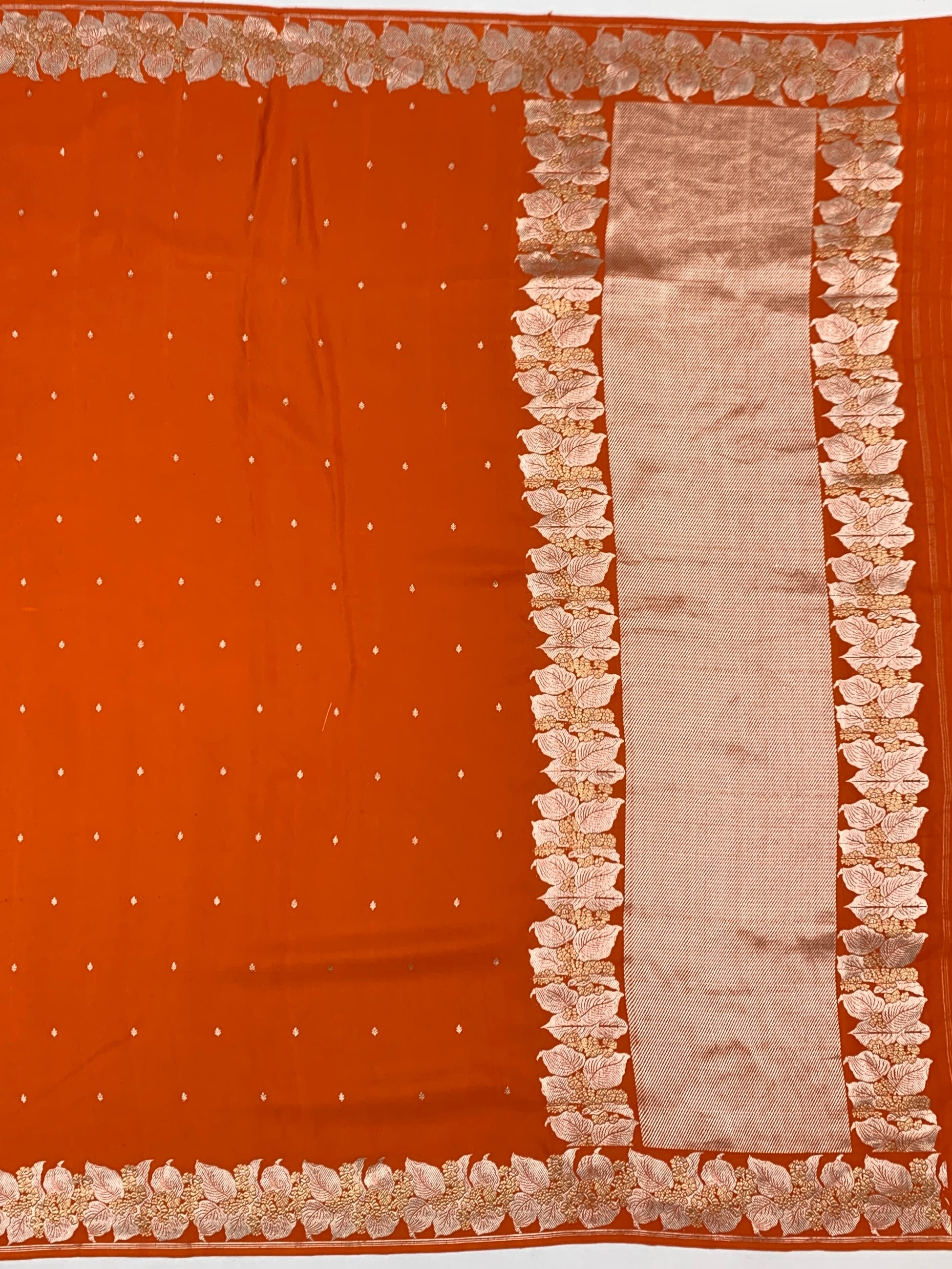 Vibrant Rust Orange Banarasi Mashru Silk Saree