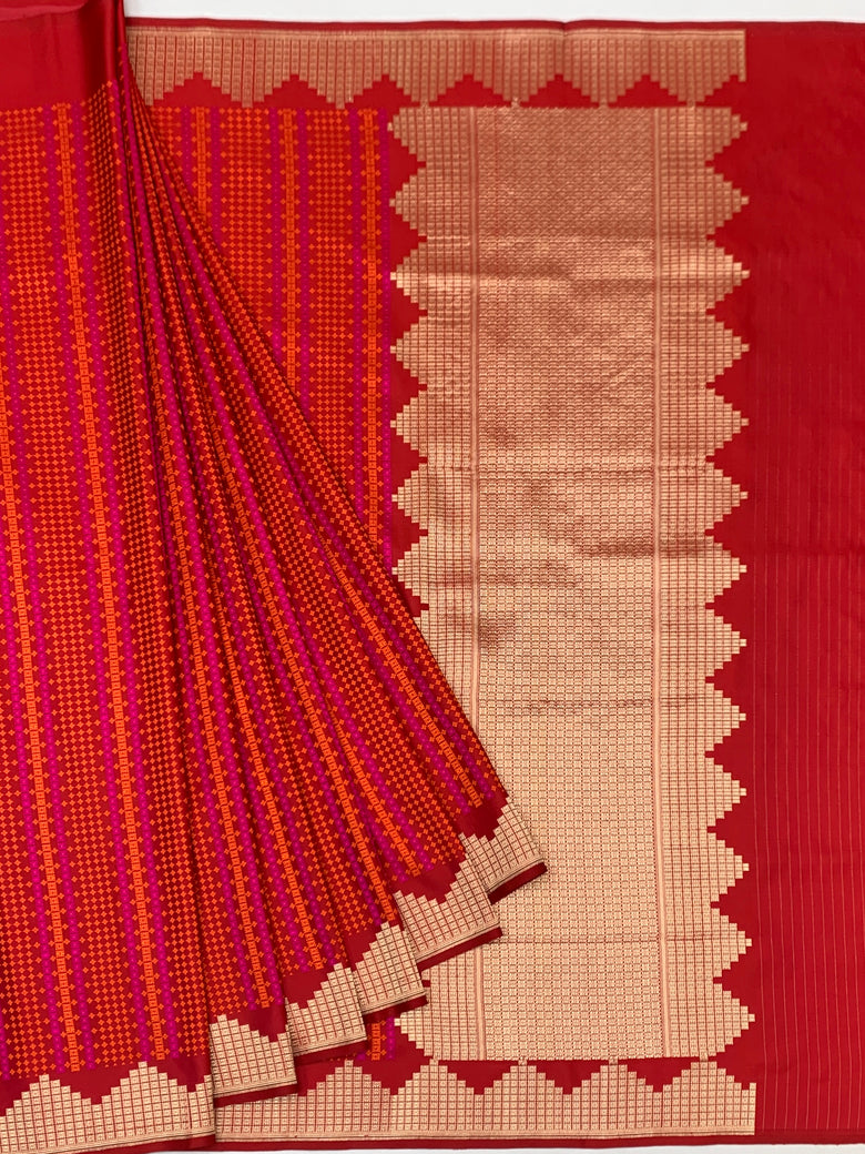 Exquisite Crimson Red Mashru Silk Saree
