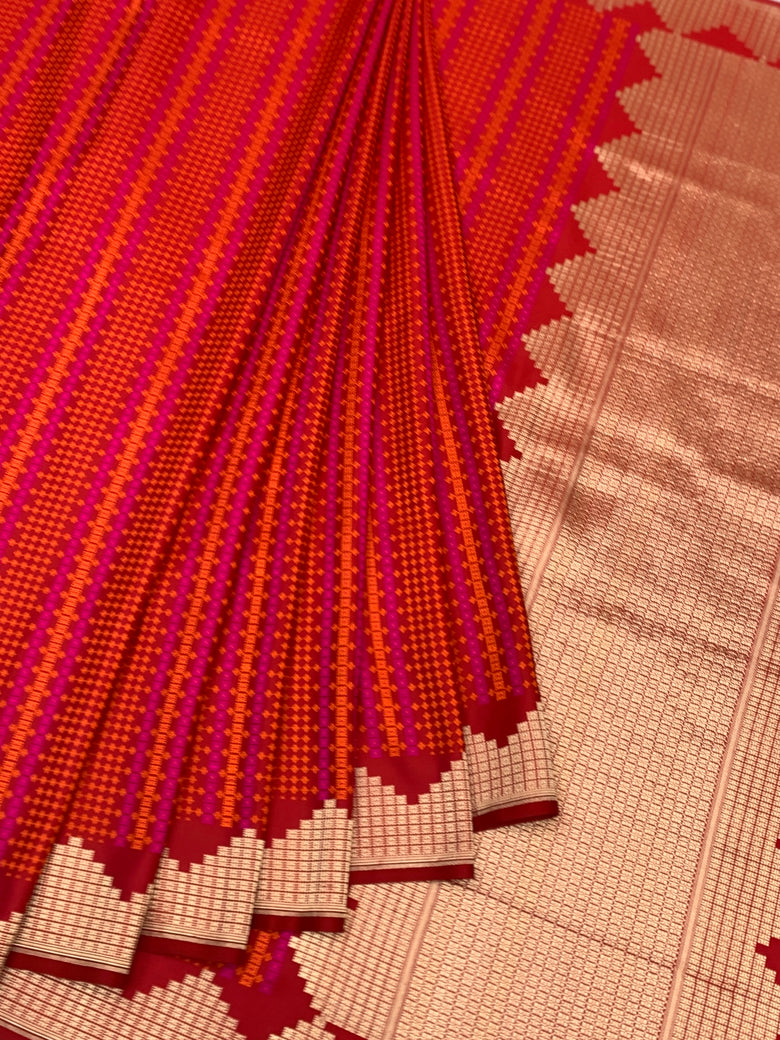 Exquisite Crimson Red Mashru Silk Saree