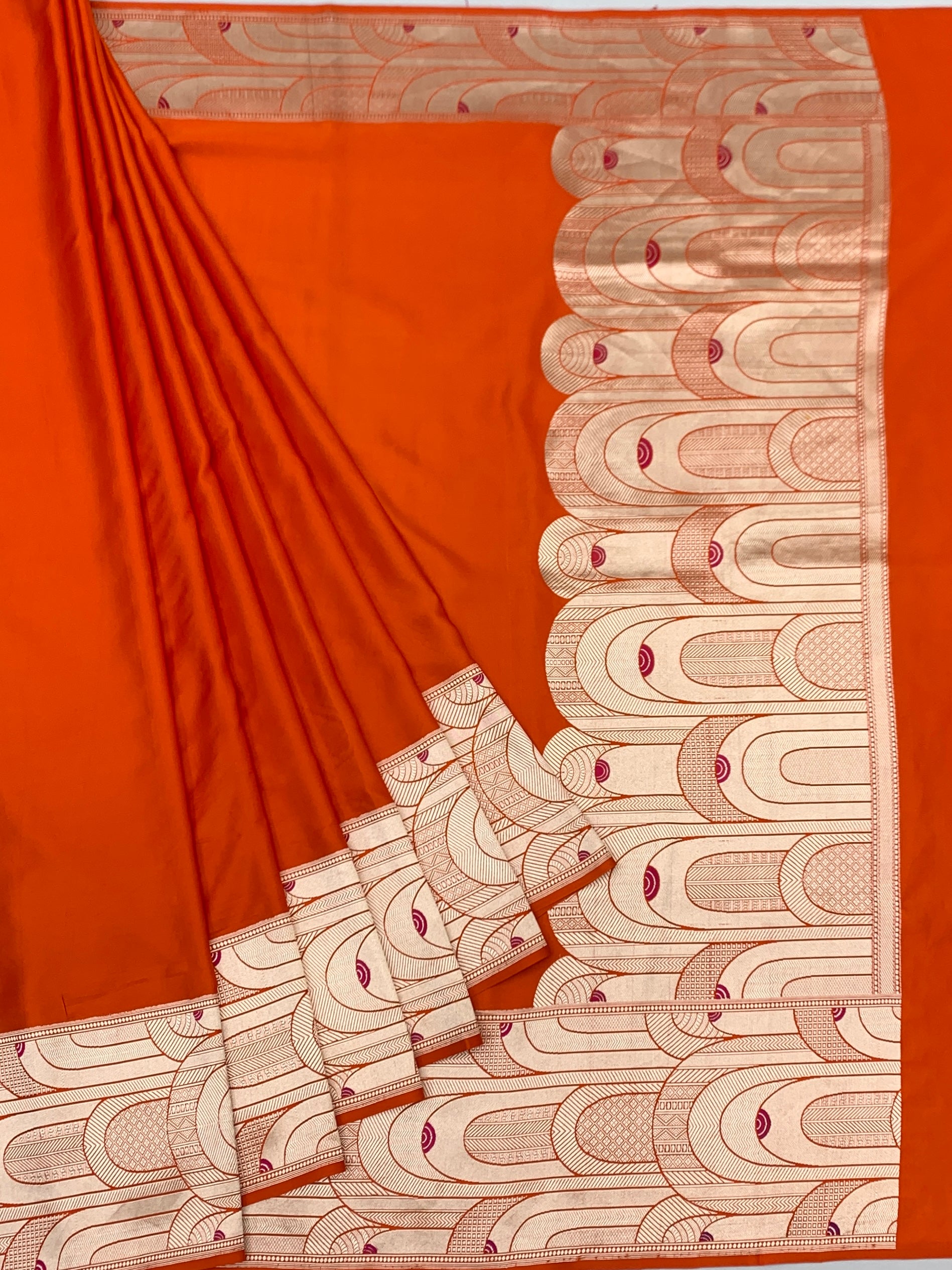 Crimson Orange Contemporary Mashru Silk Saree