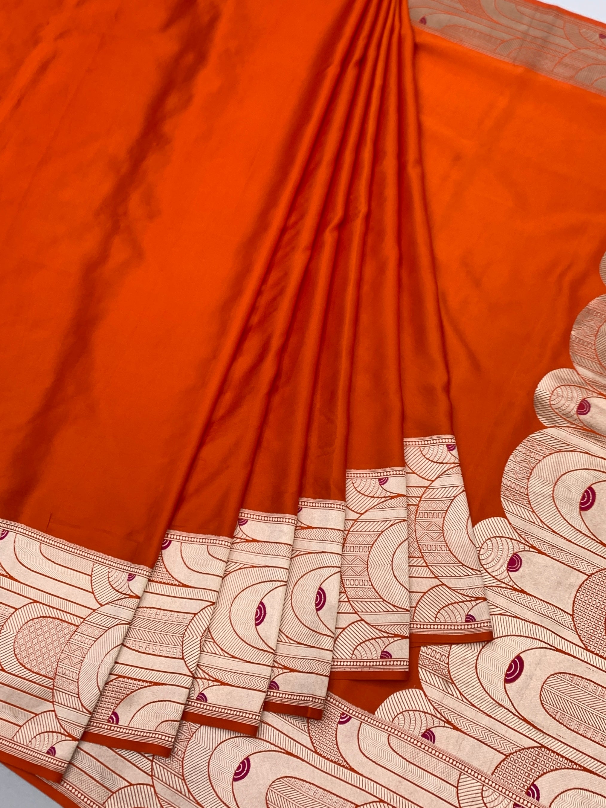 Crimson Orange Contemporary Mashru Silk Saree