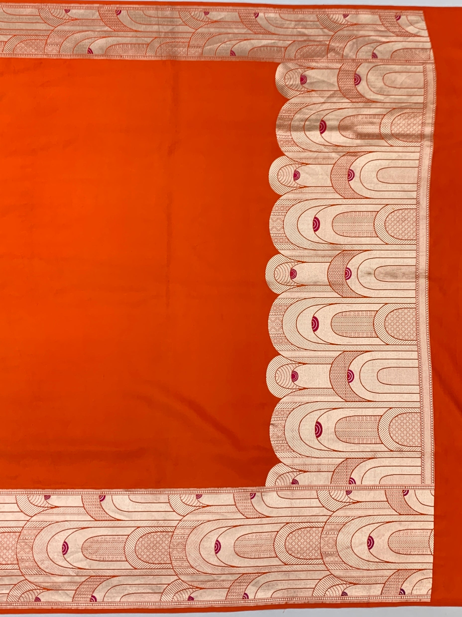 Crimson Orange Contemporary Mashru Silk Saree
