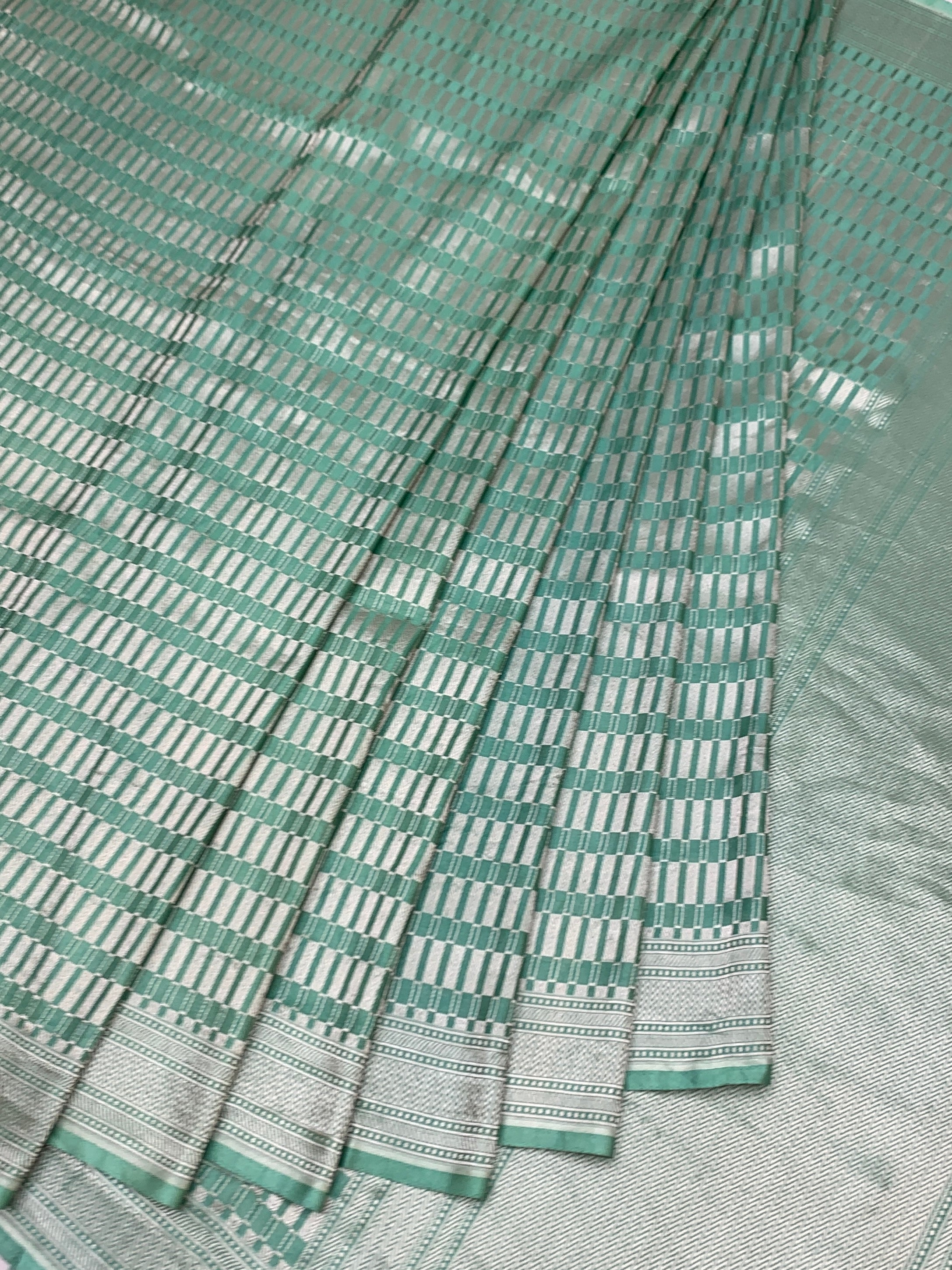 Ethereal Sea Green Geometric Mashru Silk Saree